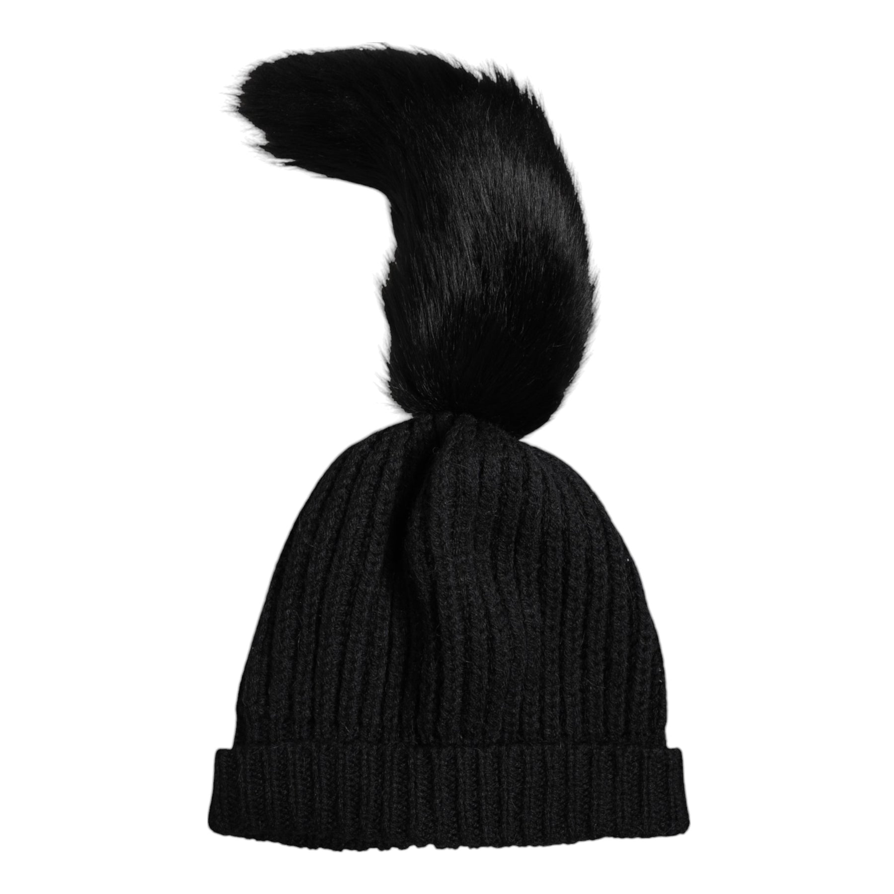 Dolce & Gabbana Black Acrylic Knitted Fur Winter Beanie Hat | Regal Royce