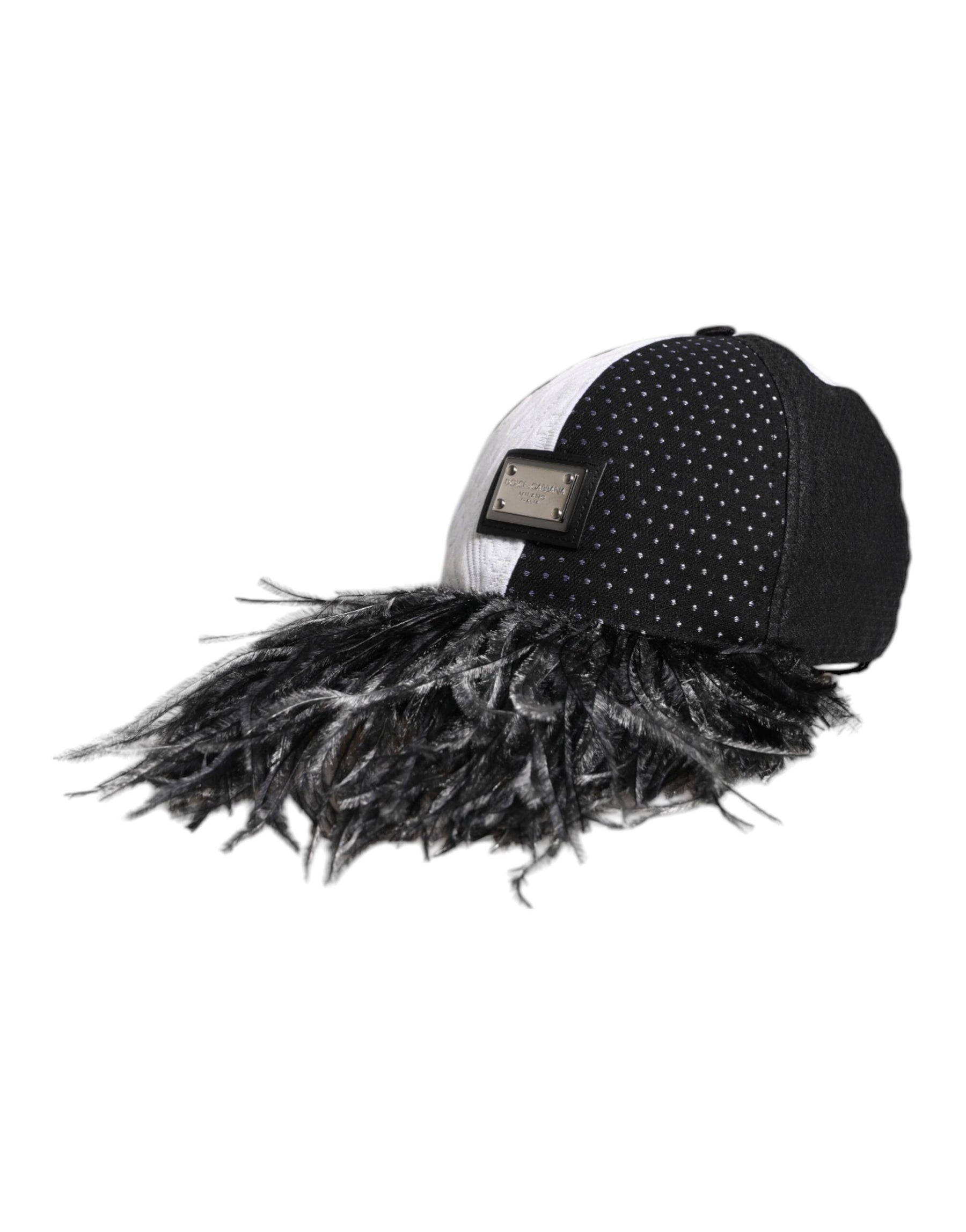 Dolce & Gabbana White Black Polka Dot Feathers Baseball Cap | Regal Royce