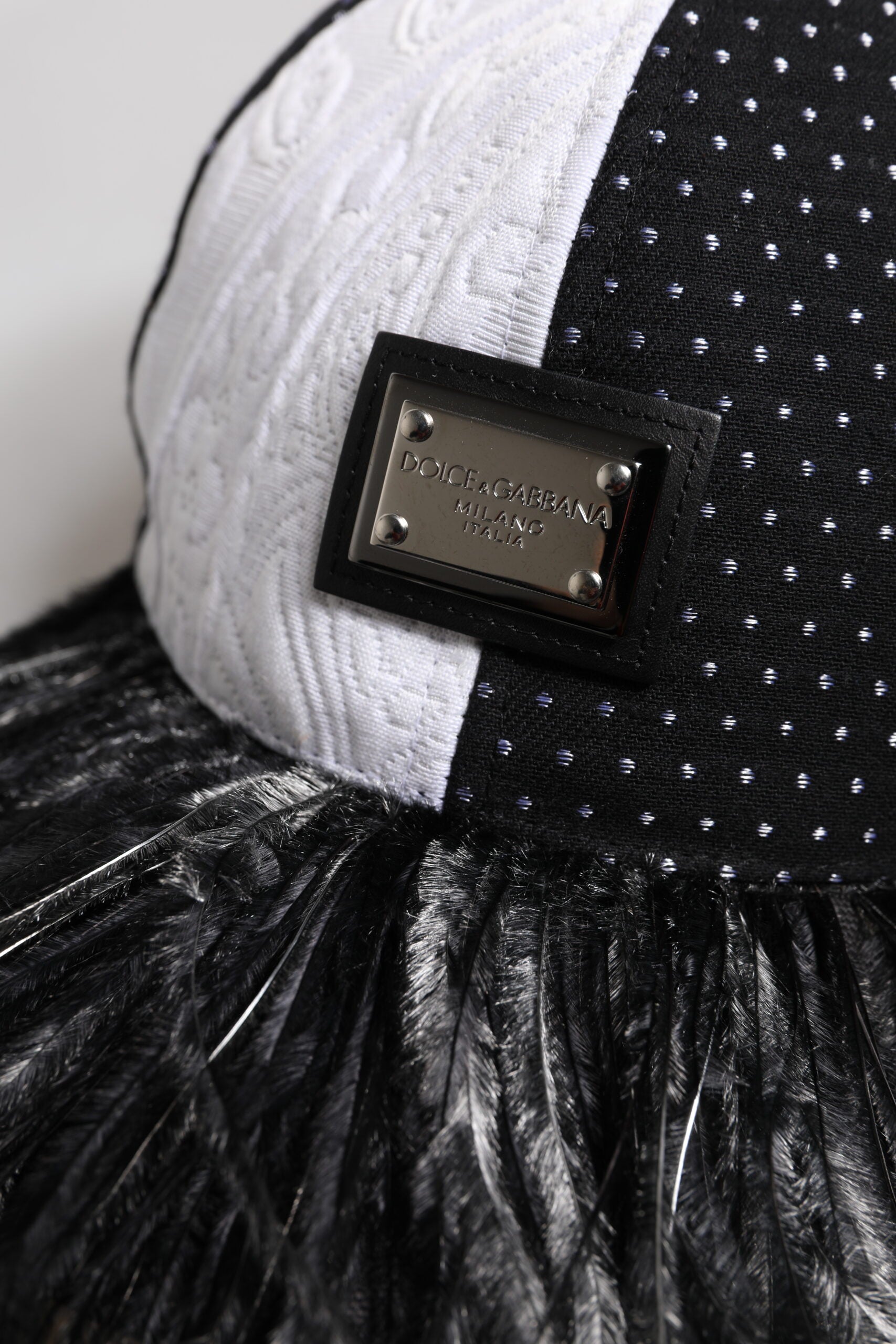 Dolce & Gabbana White Black Polka Dot Feathers Baseball Cap | Regal Royce