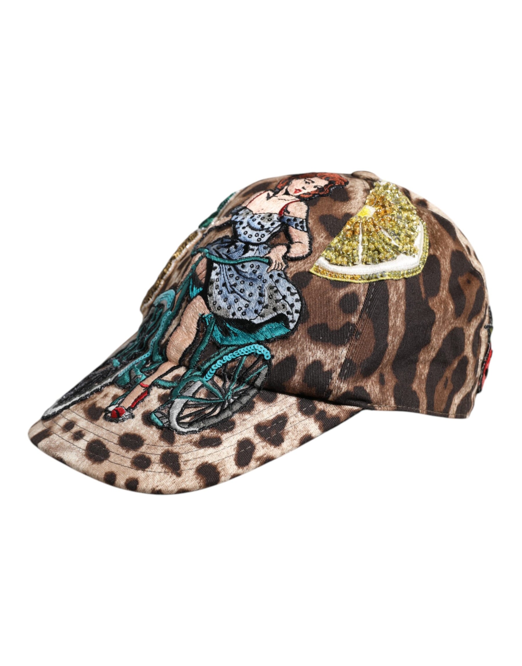 Dolce & Gabbana Brown Leopard Sequin Sicily Baseball Cap | Regal Royce