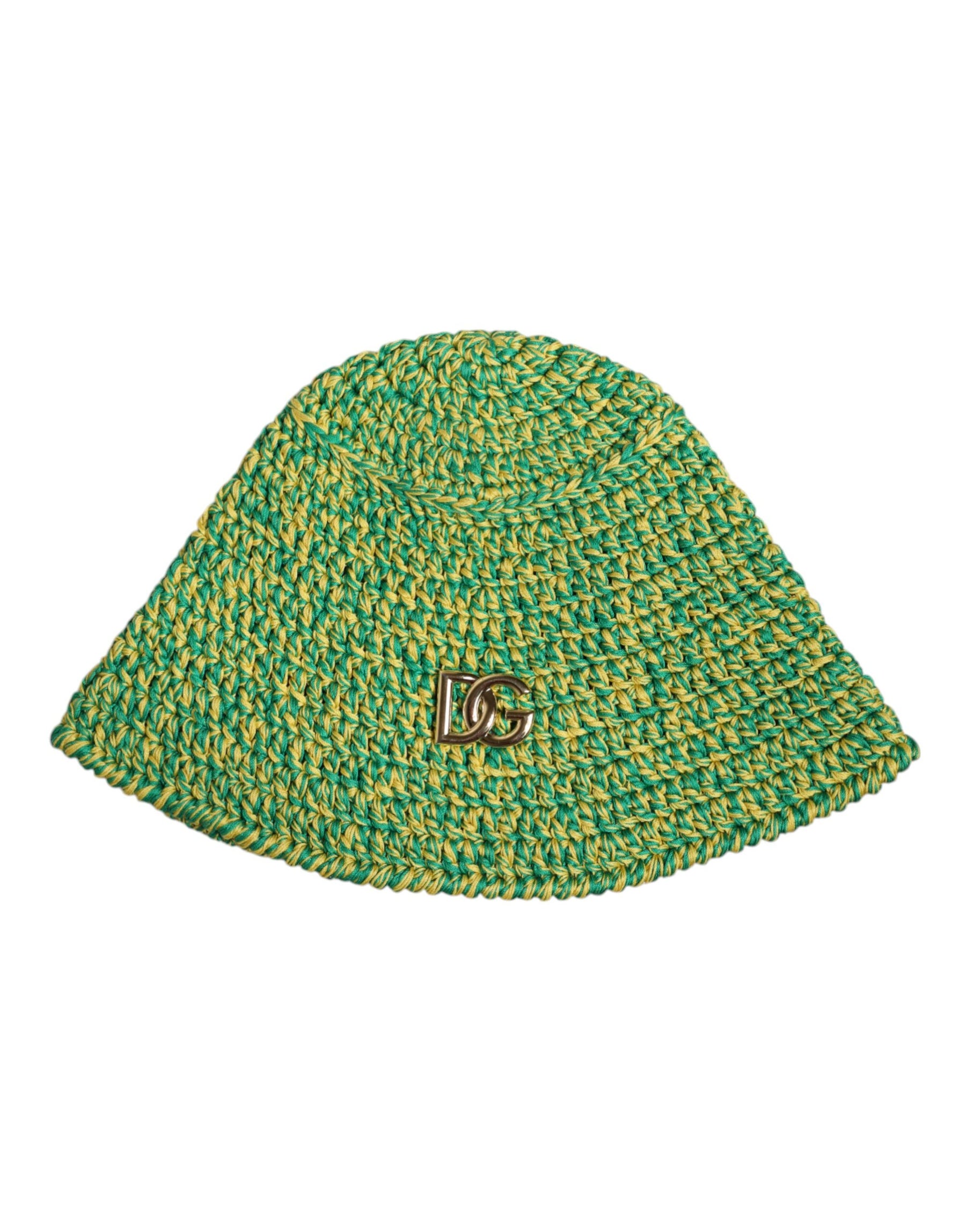 Dolce & Gabbana Green Cotton Crochet DG Logo Bucket Hat | Regal Royce