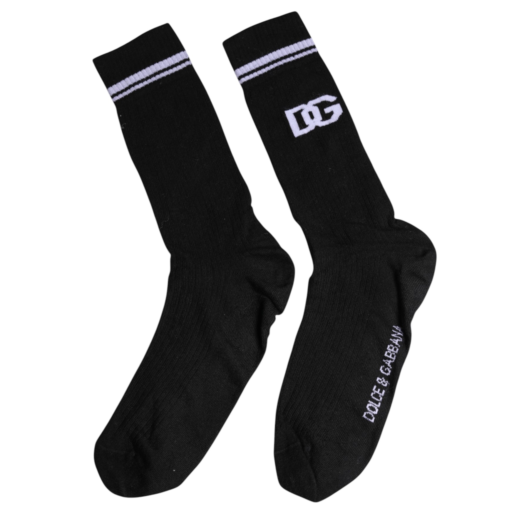 Dolce & Gabbana Black Cotton Logo Mid Calf Men Socks | Regal Royce