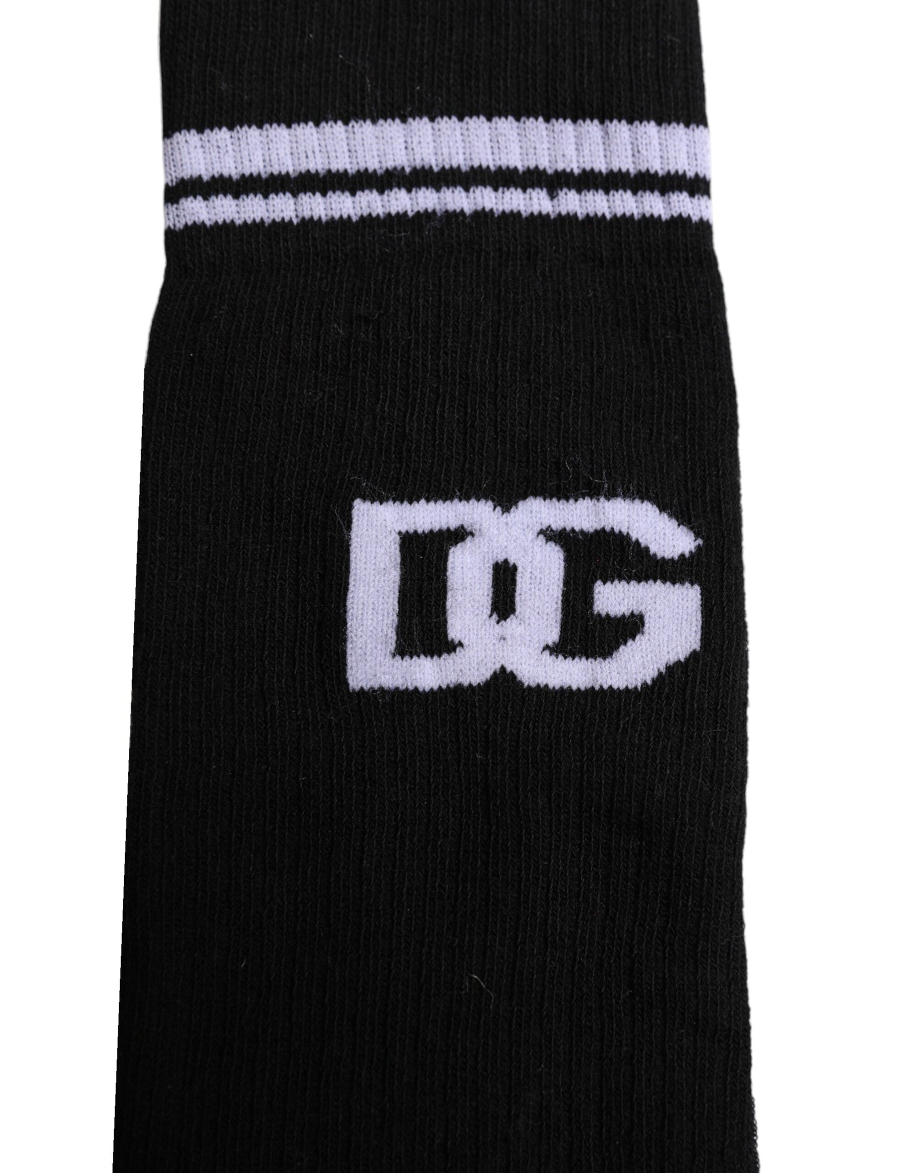 Dolce & Gabbana Black Cotton Logo Mid Calf Men Socks | Regal Royce