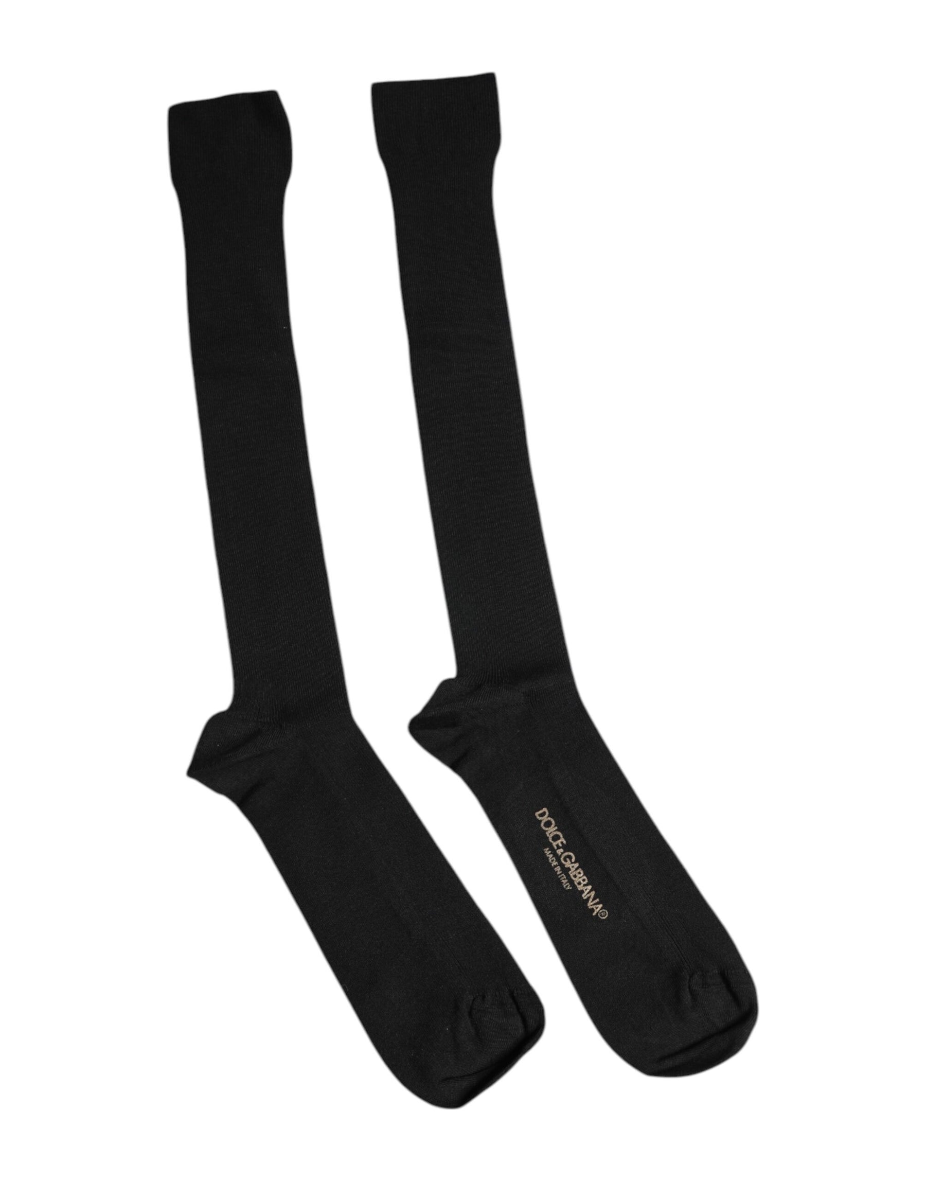 Dolce & Gabbana Black Viscose Logo Over The Calf Socks | Regal Royce