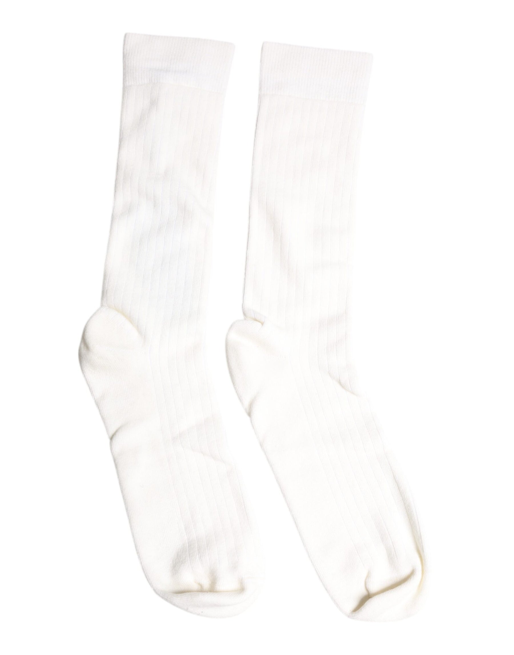 Dolce & Gabbana White Cotton Solid Mid Calf Men Socks | Regal Royce