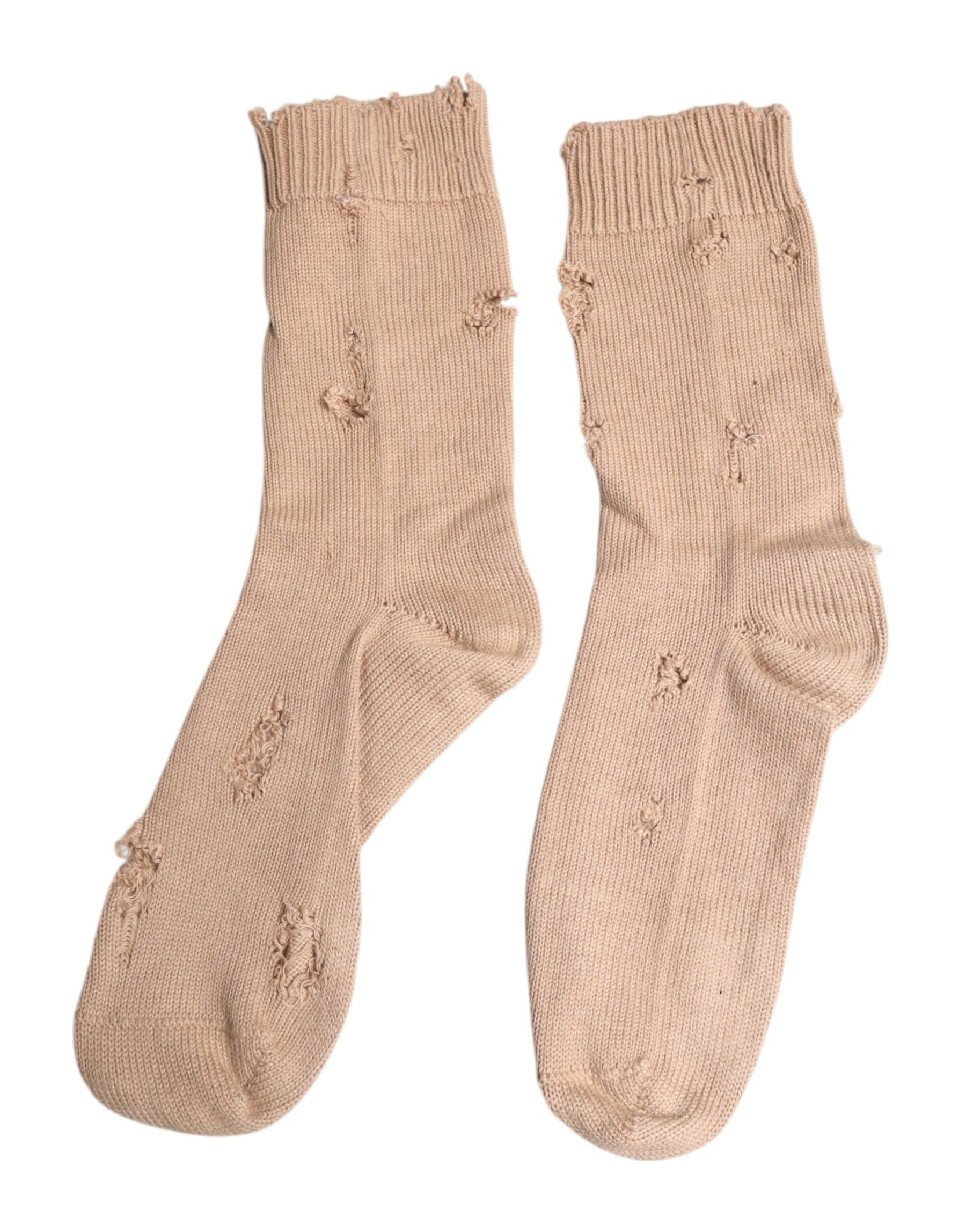 Dolce & Gabbana Beige Solid Stretch Mid Calf Men Socks | Regal Royce