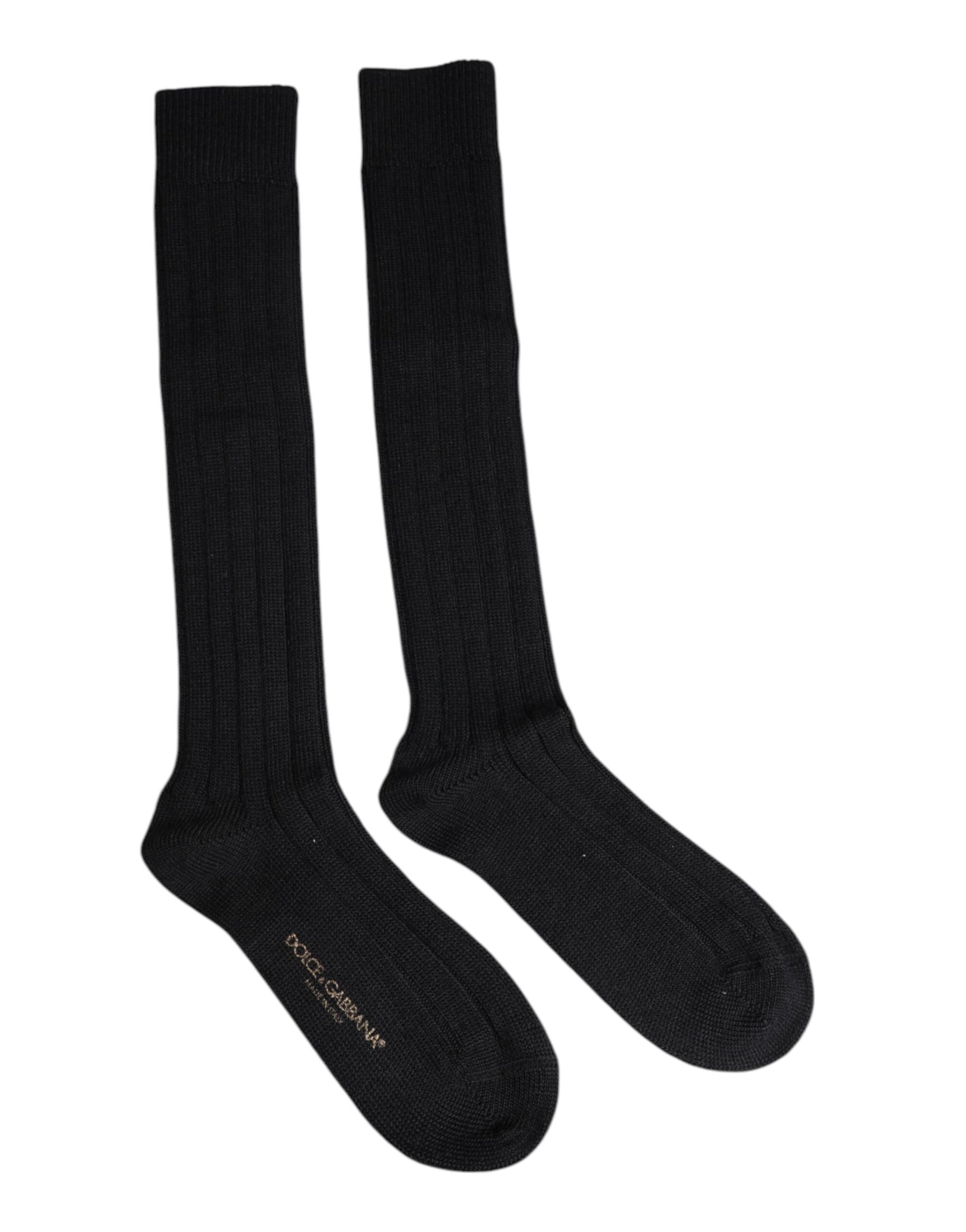 Dolce & Gabbana Black DG Logo Print Over The Calf Socks | Regal Royce