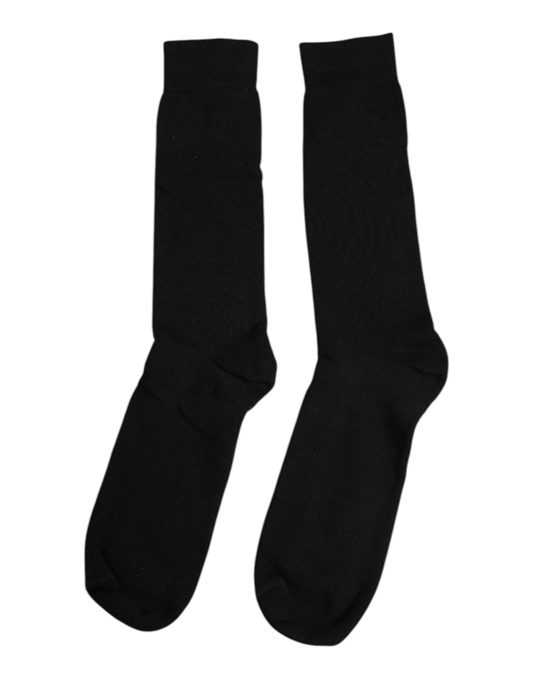Dolce & Gabbana Black Solid Cotton Mid Calf Men Socks | Regal Royce