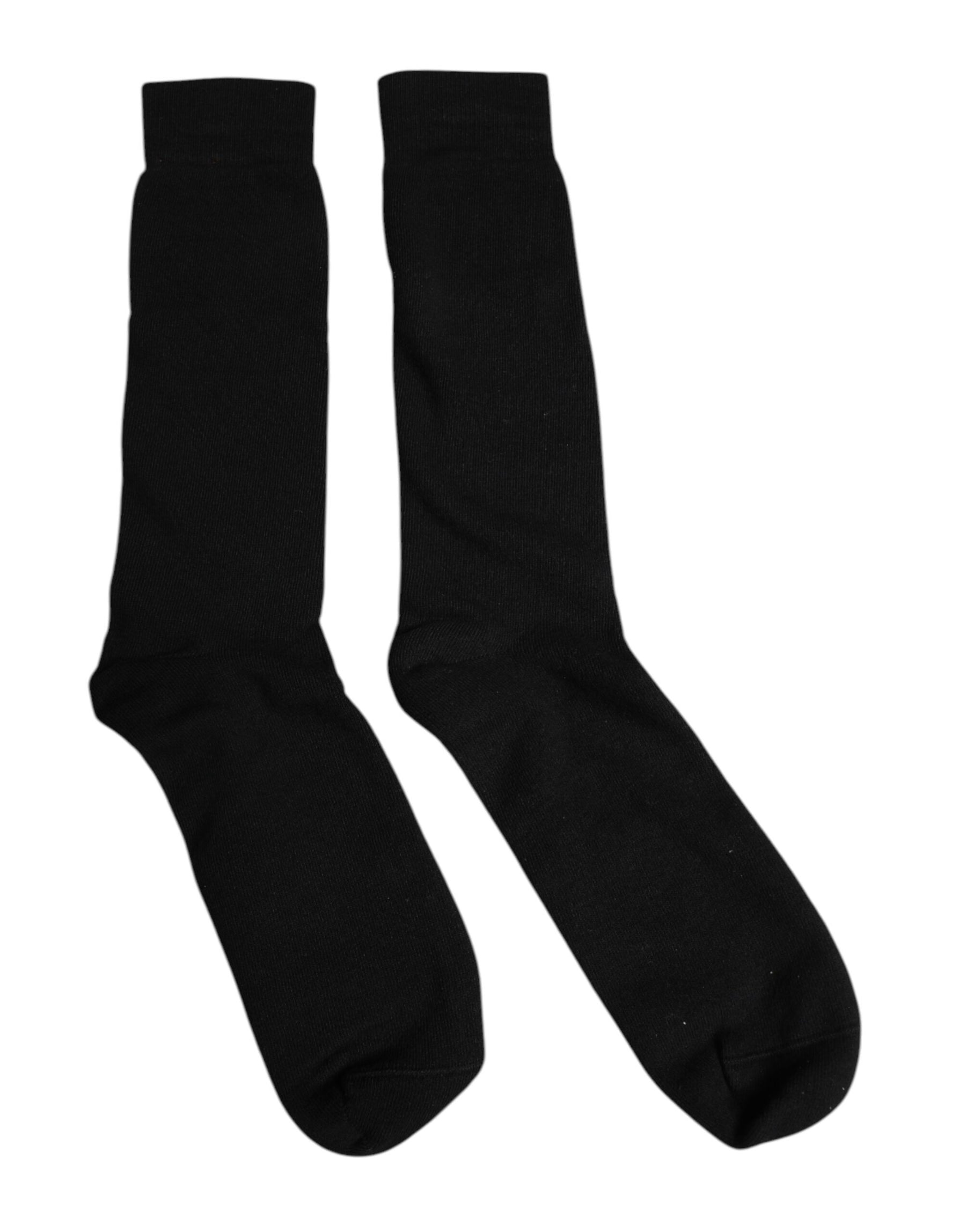 Dolce & Gabbana Black Solid Cotton Mid Calf Men Socks | Regal Royce