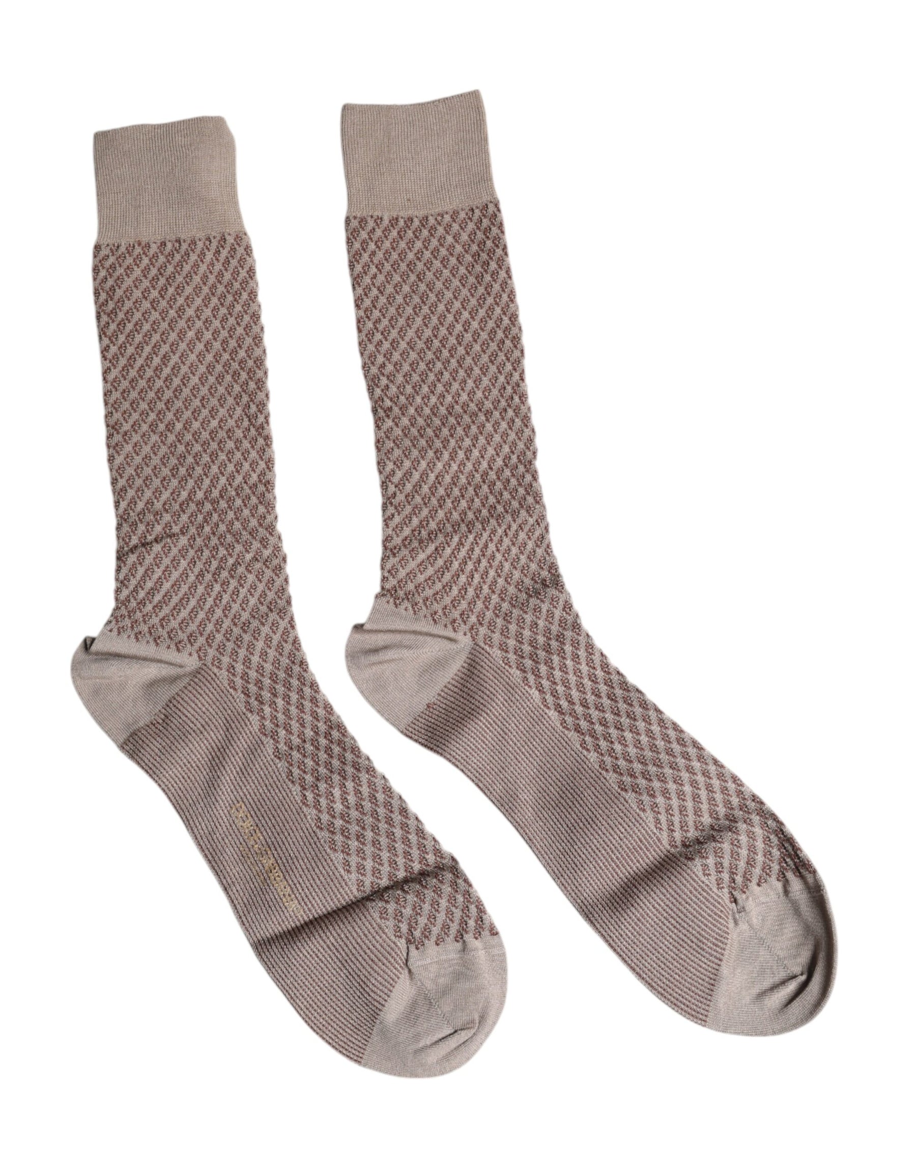Dolce & Gabbana Brown Solid DG Logo Mid Calf Men Socks | Regal Royce
