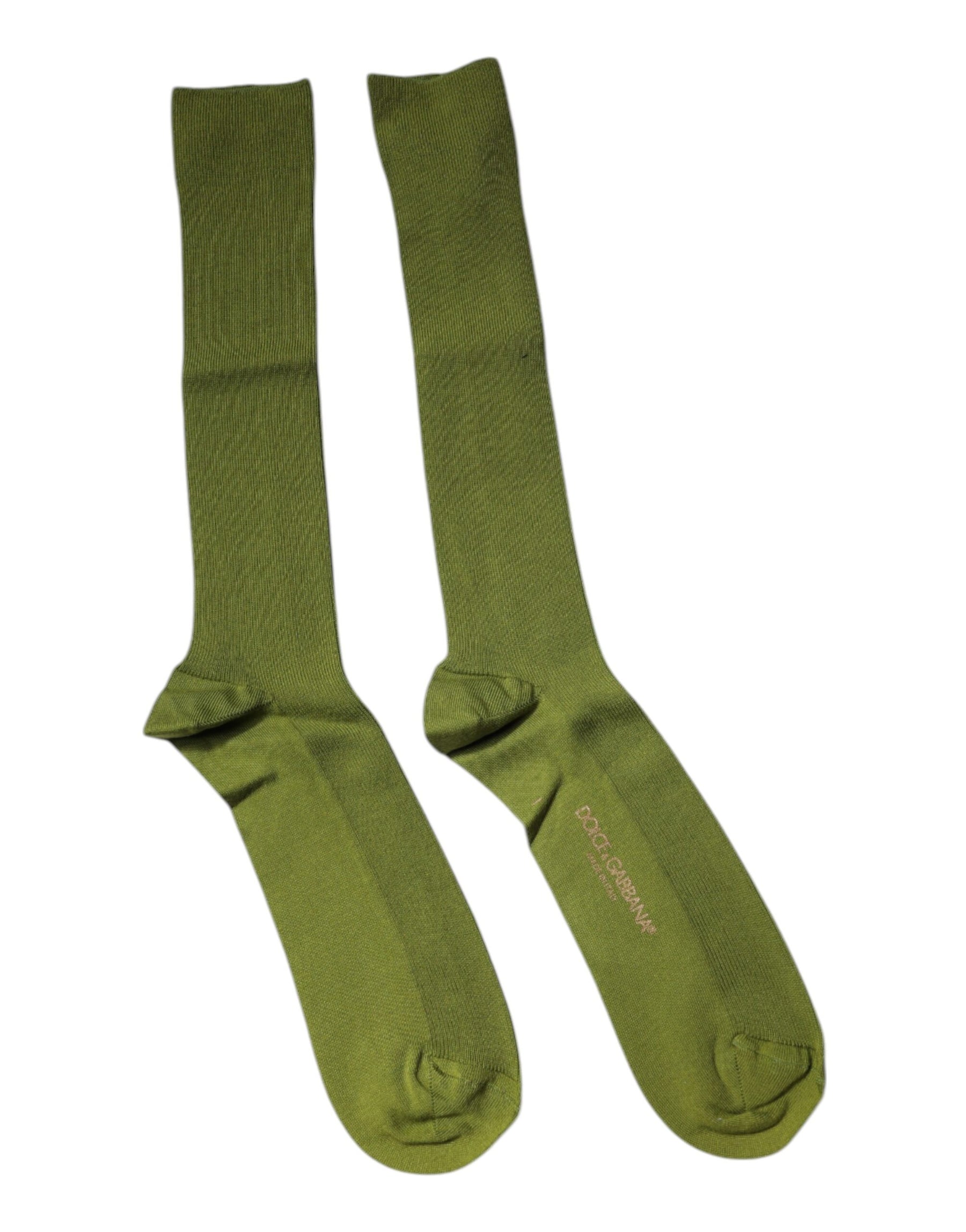 Dolce & Gabbana Green Cotton Logo Over The Calf Socks | Regal Royce
