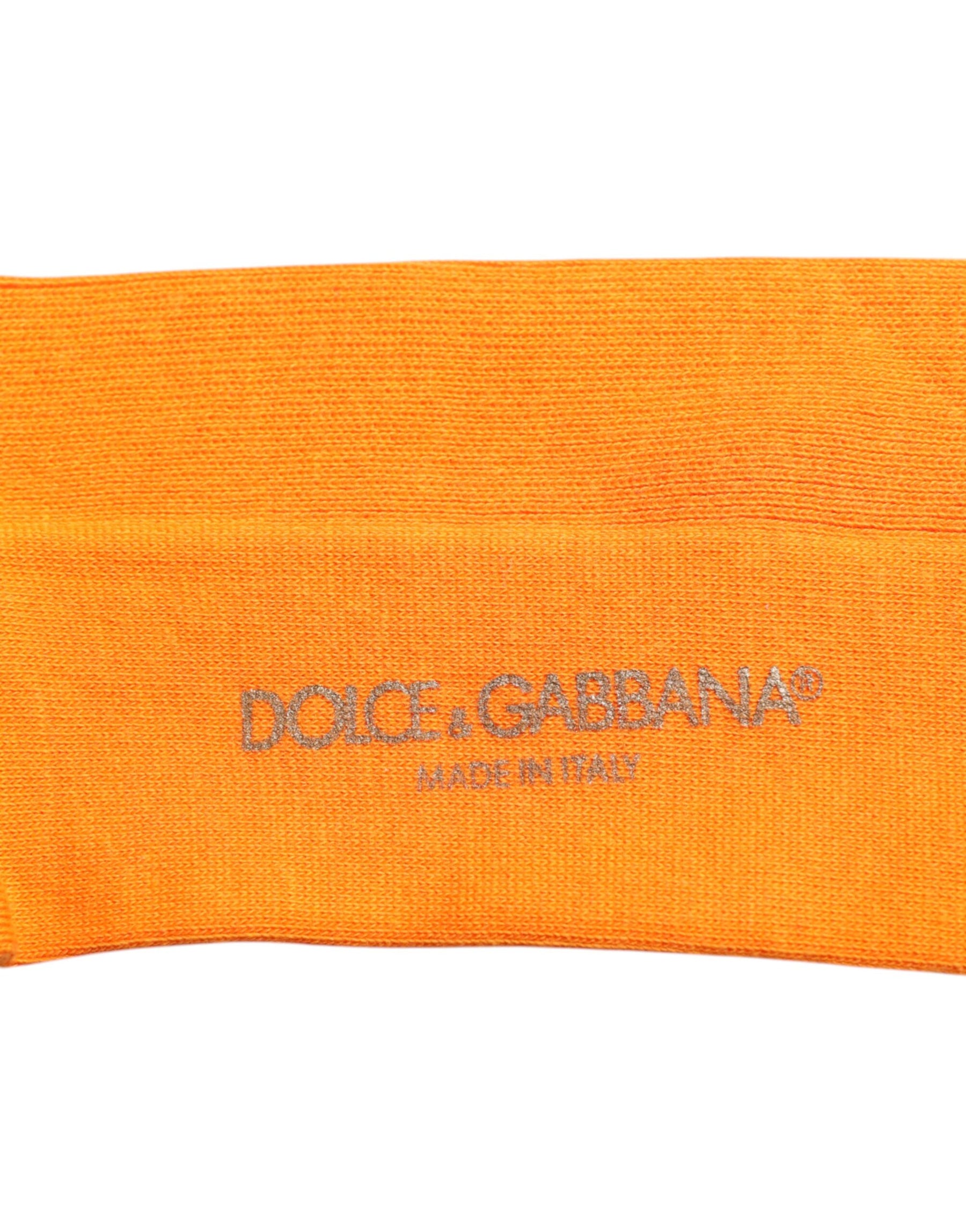 Dolce & Gabbana Orange Cotton Logo Over The Calf Socks | Regal Royce