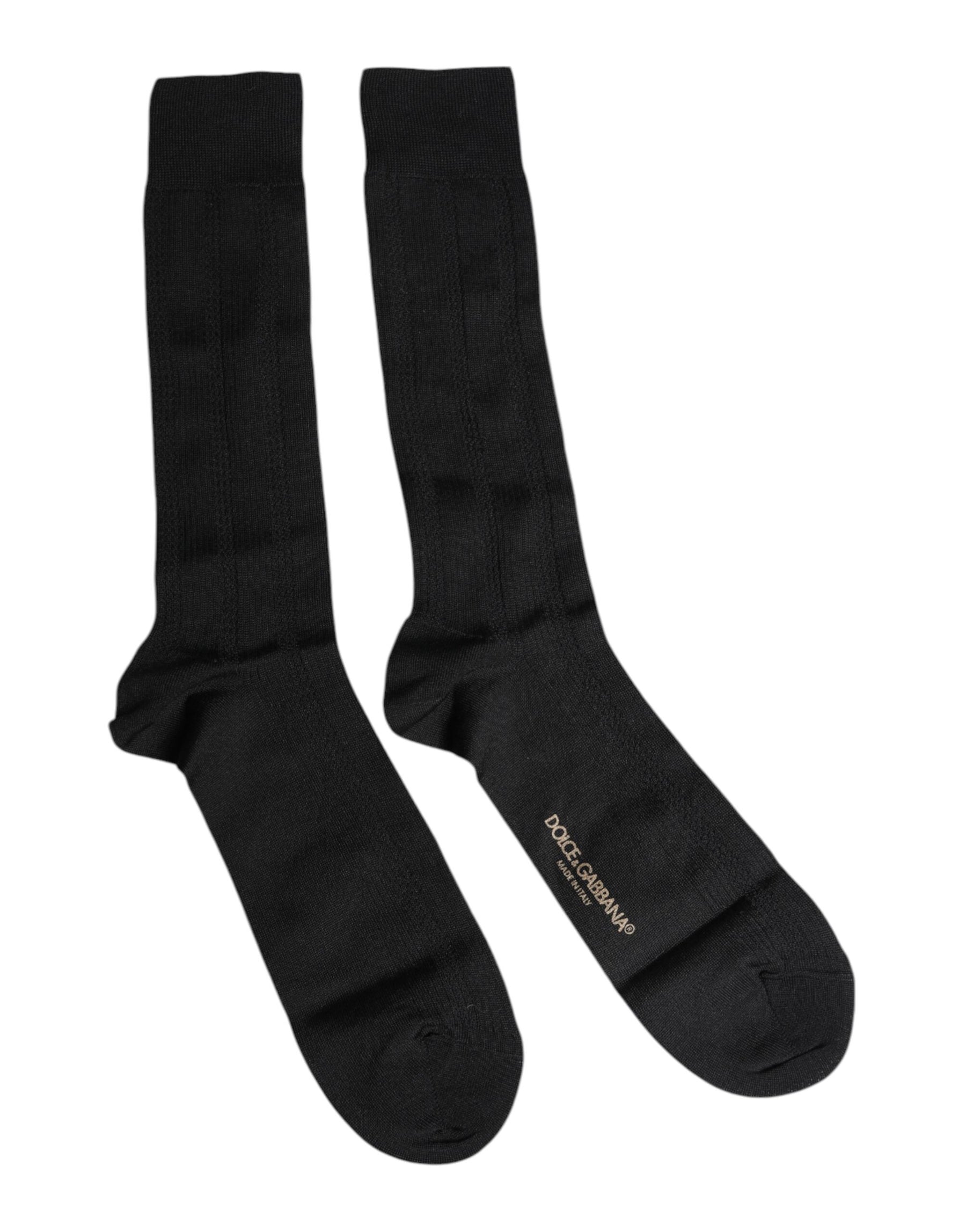 Dolce & Gabbana Black Stretch Logo Mid Calf Men Socks | Regal Royce