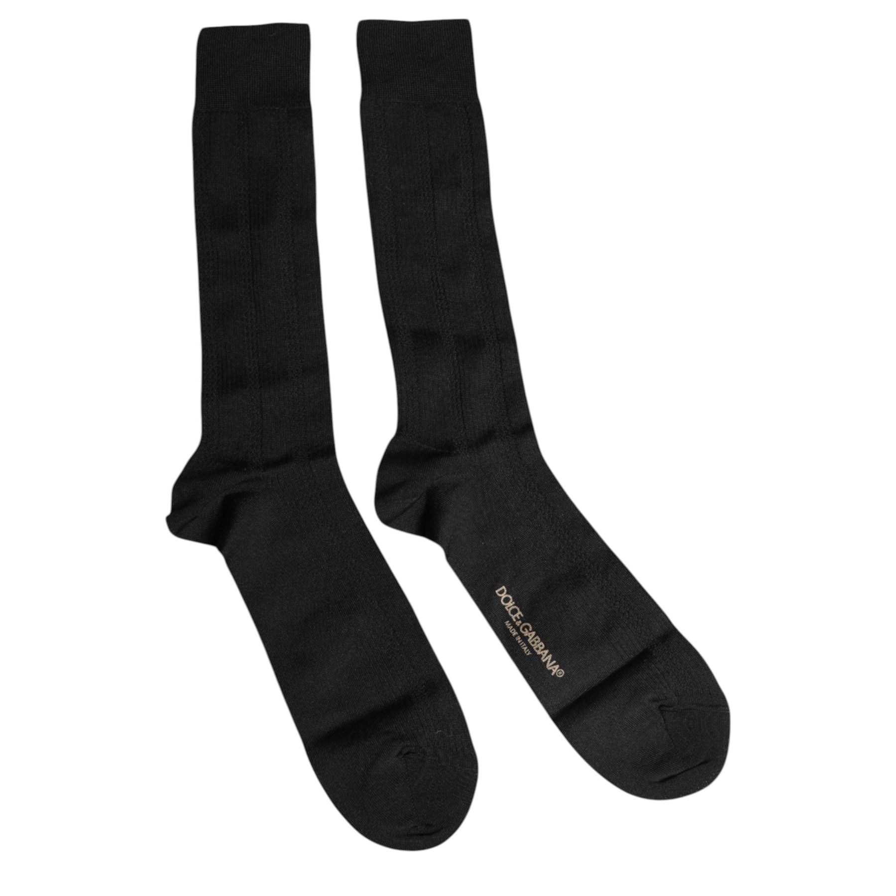 Dolce & Gabbana Black Stretch Logo Mid Calf Men Socks | Regal Royce