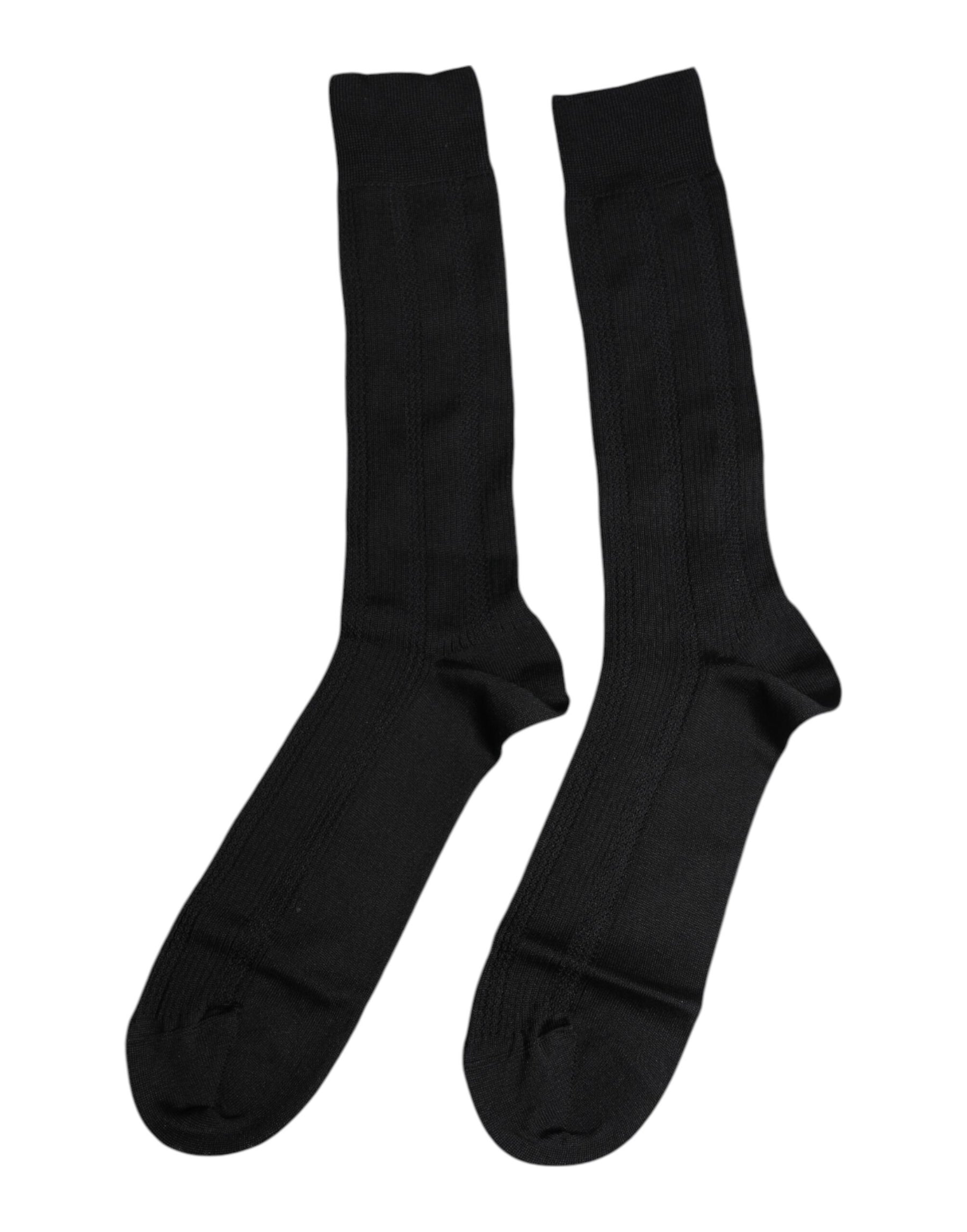 Dolce & Gabbana Black Stretch Logo Mid Calf Men Socks | Regal Royce