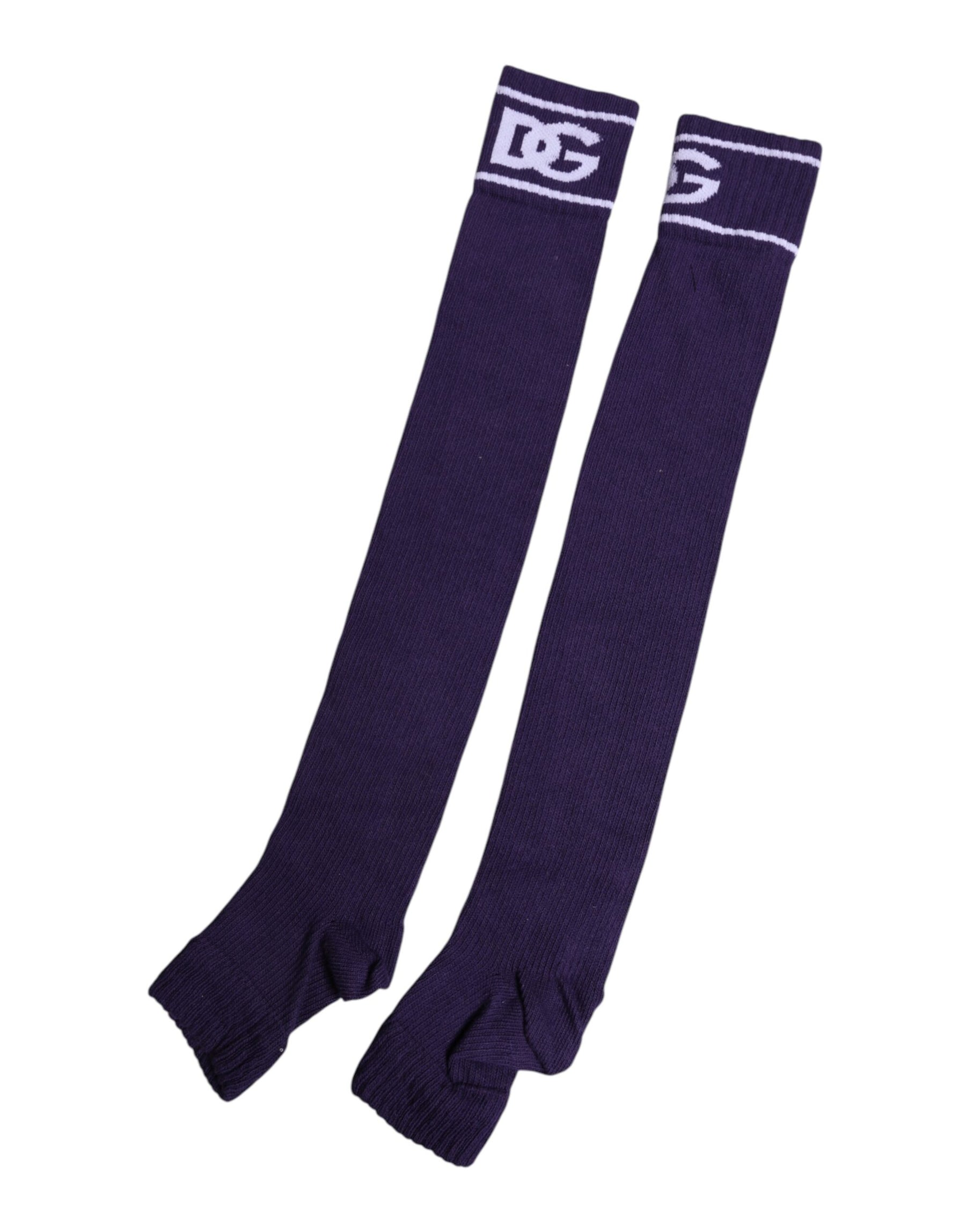 Dolce & Gabbana Purple Cotton DG Logo Print Open Toe Socks | Regal Royce