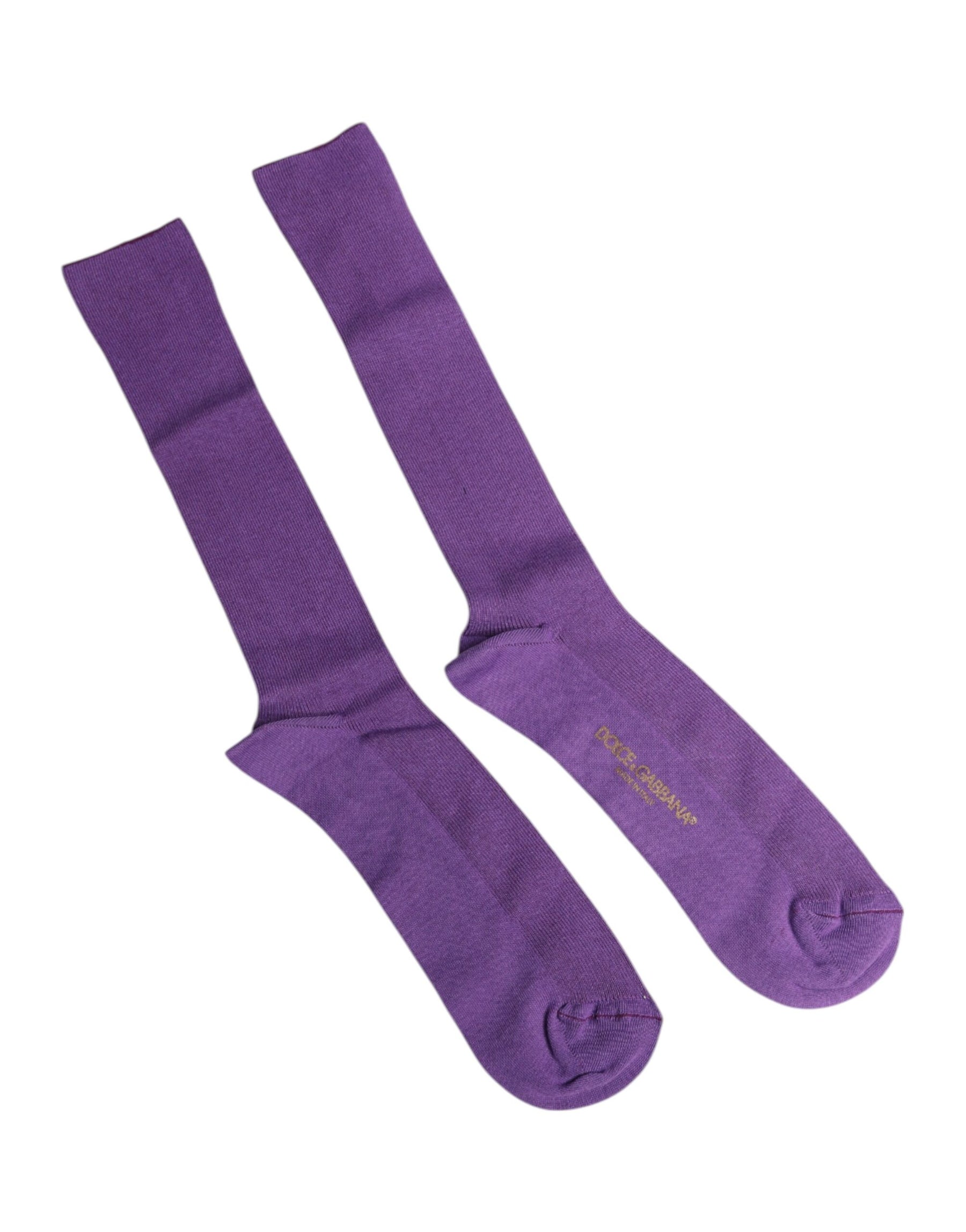Dolce & Gabbana Purple Cotton Logo Over The Calf Socks | Regal Royce