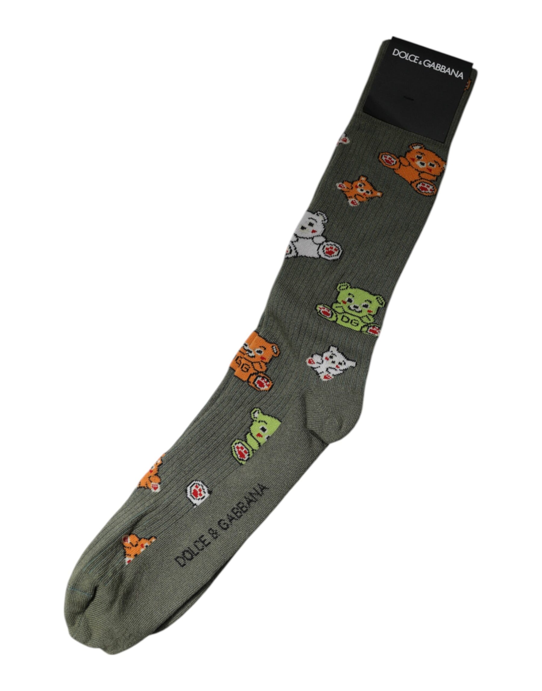 Dolce & Gabbana Green Nylon DG Bear Printed Mid Calf Socks | Regal Royce