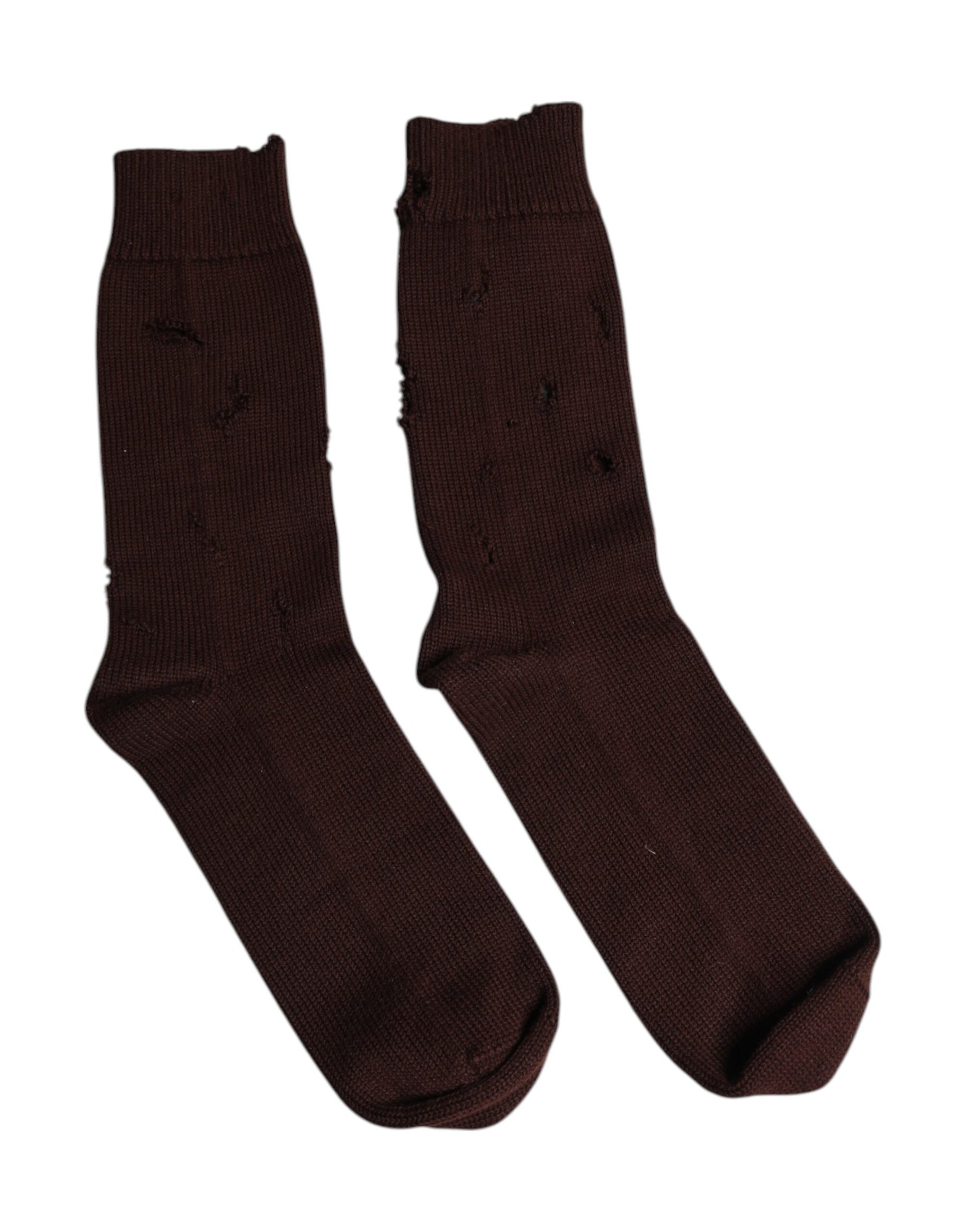 Dolce & Gabbana Brown Solid Cotton Stretch Mid Calf Socks | Regal Royce
