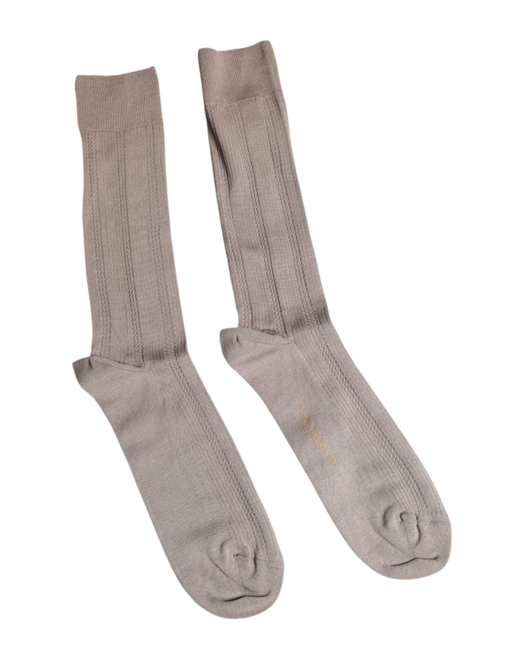 Dolce & Gabbana Brown Cotton Stretch Logo Over Calf Socks | Regal Royce