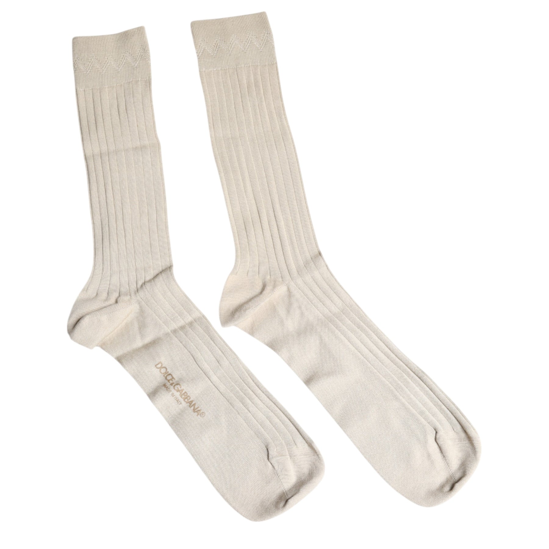 Dolce & Gabbana Beige Cotton Stretch Logo Mid Calf Socks | Regal Royce