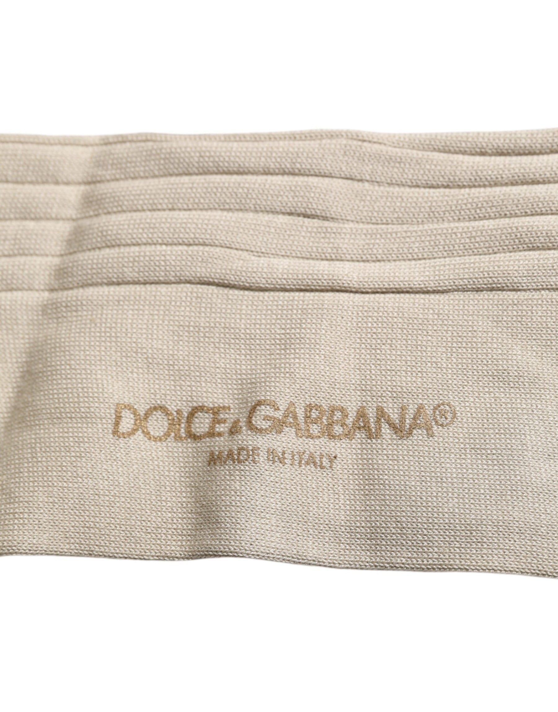Dolce & Gabbana Beige Cotton Stretch Logo Mid Calf Socks | Regal Royce