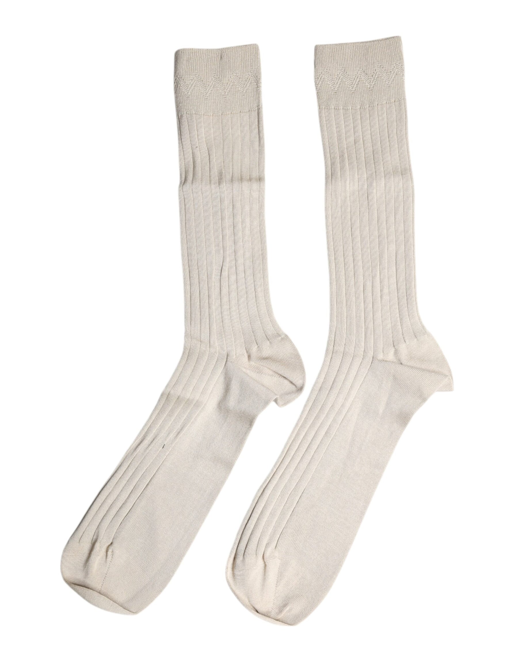 Dolce & Gabbana Beige Cotton Stretch Logo Mid Calf Socks | Regal Royce