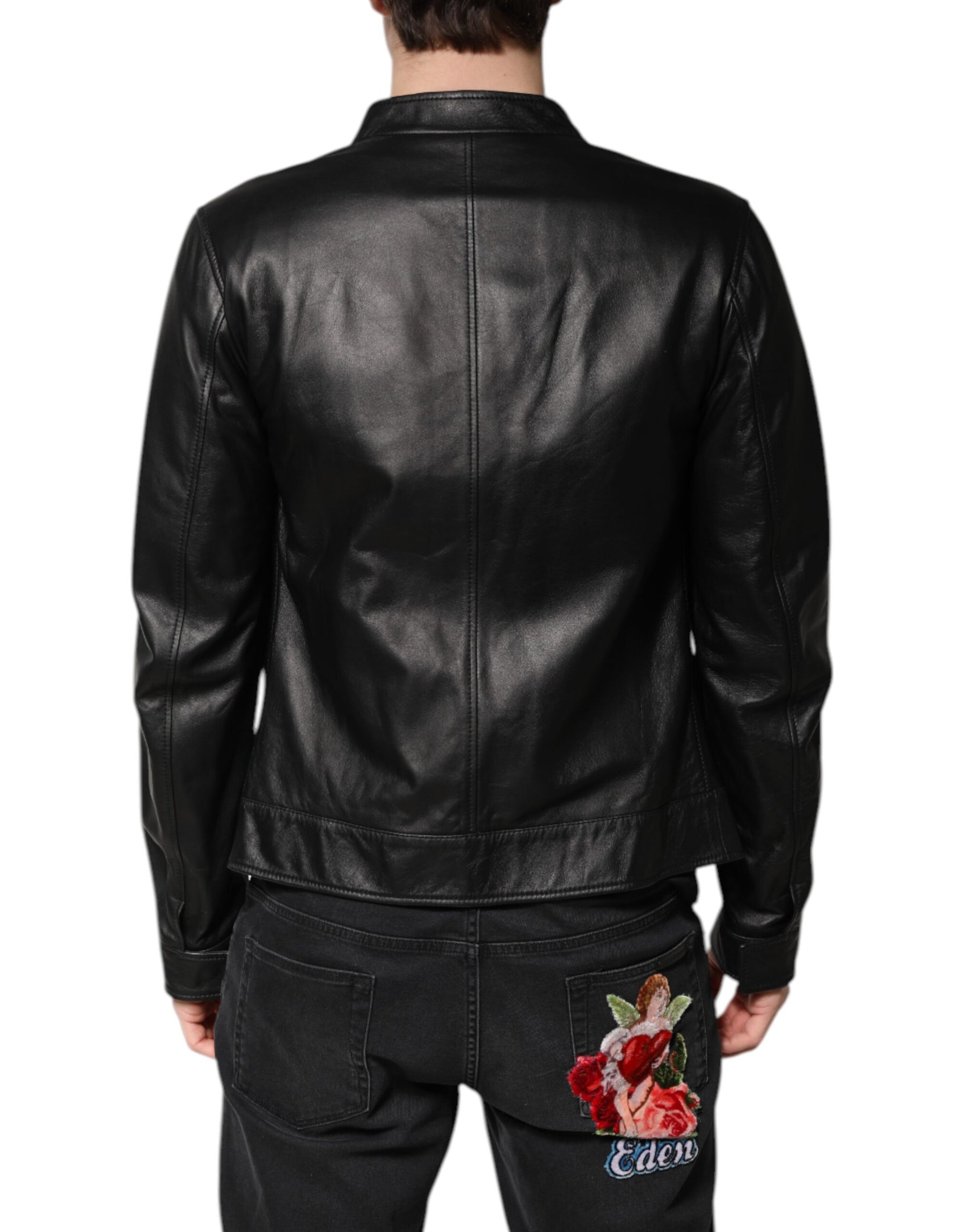 Dolce & Gabbana Black Sheep Leather Biker Full Zip Jacket | Regal Royce