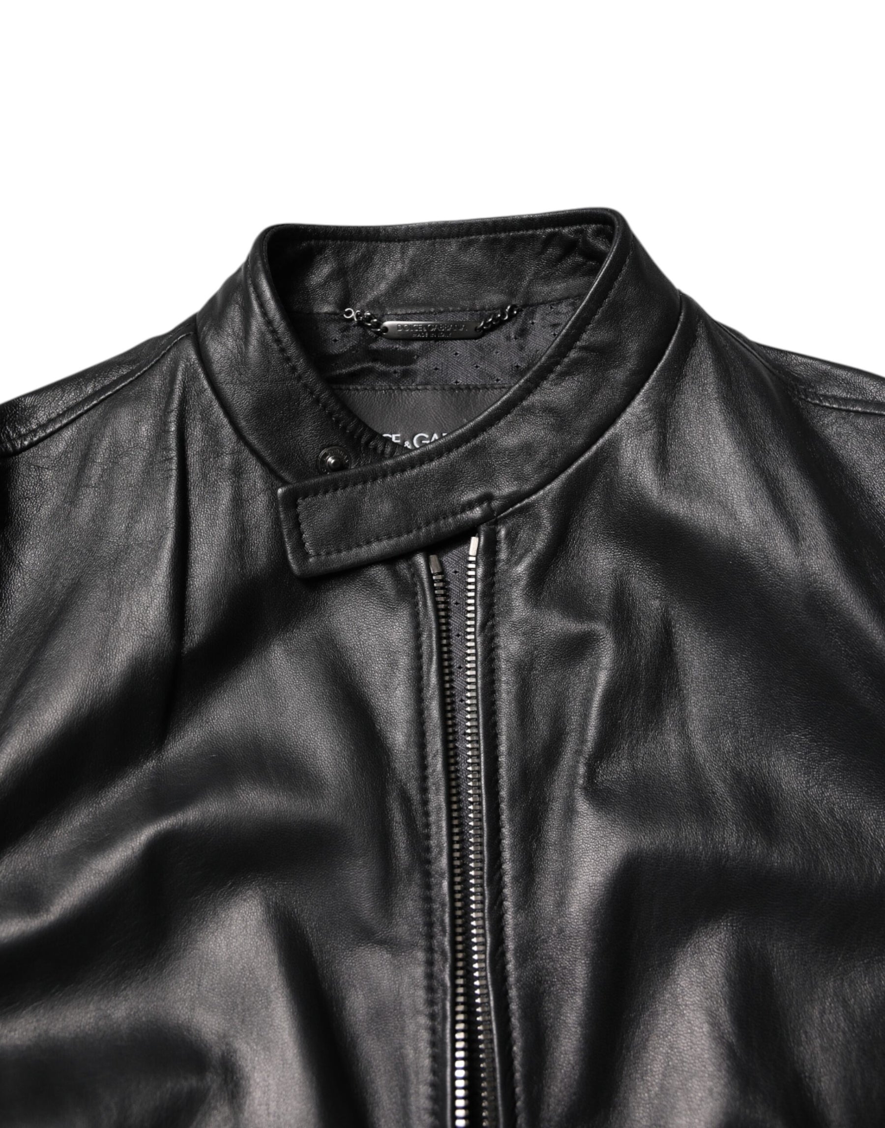 Dolce & Gabbana Black Sheep Leather Biker Full Zip Jacket | Regal Royce