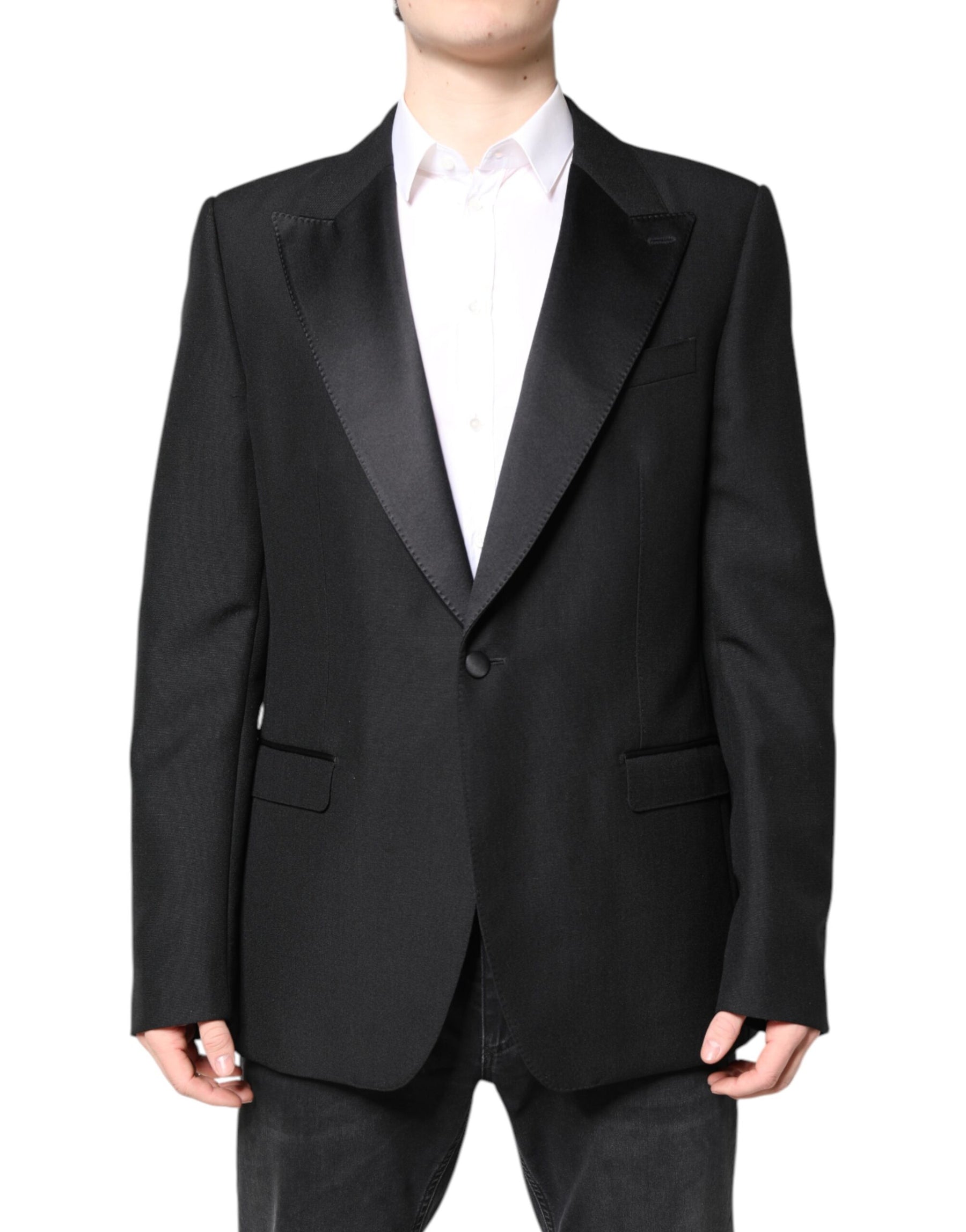 Dolce & Gabbana Black Wool Single Breasted Coat Blazer | Regal Royce