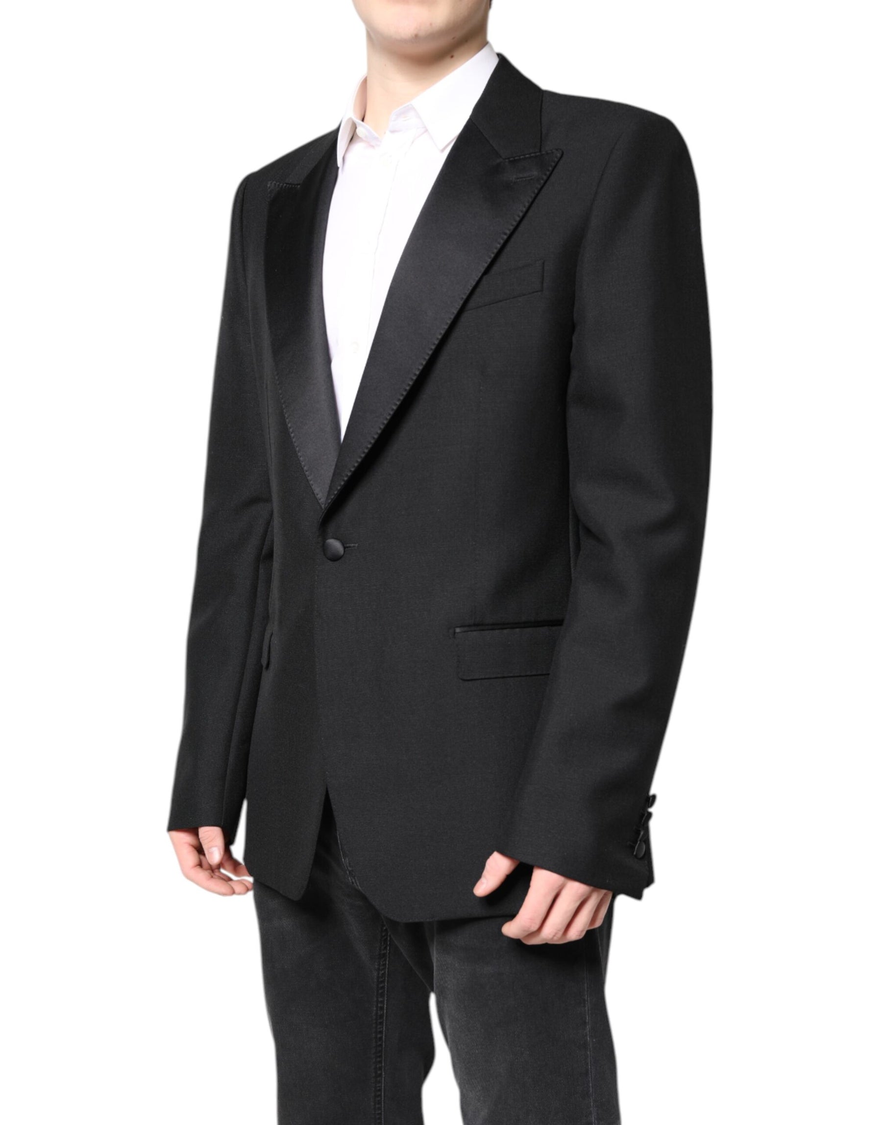 Dolce & Gabbana Black Wool Single Breasted Coat Blazer | Regal Royce