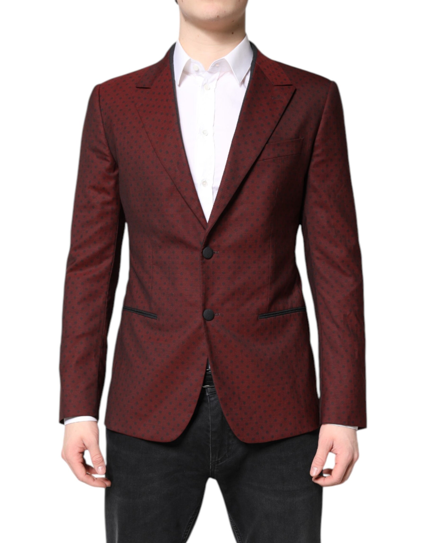 Dolce & Gabbana Maroon Wool Slim Fit Men Coat Jacket Blazer | Regal Royce