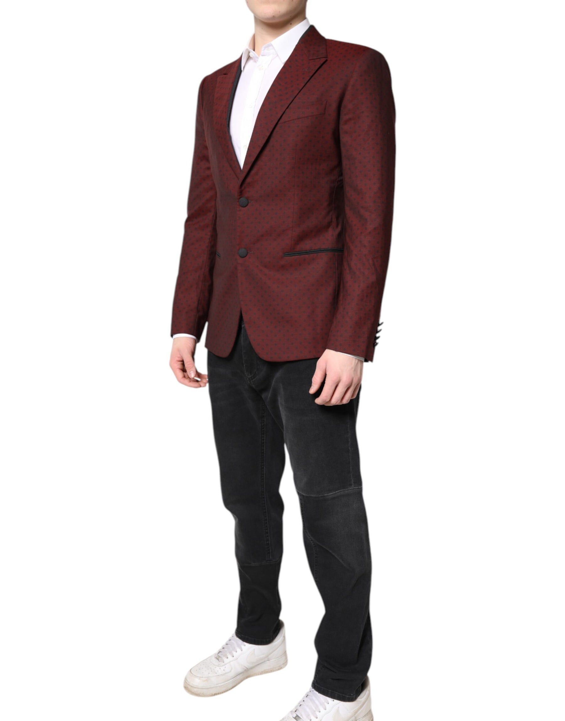 Dolce & Gabbana Maroon Wool Slim Fit Men Coat Jacket Blazer | Regal Royce