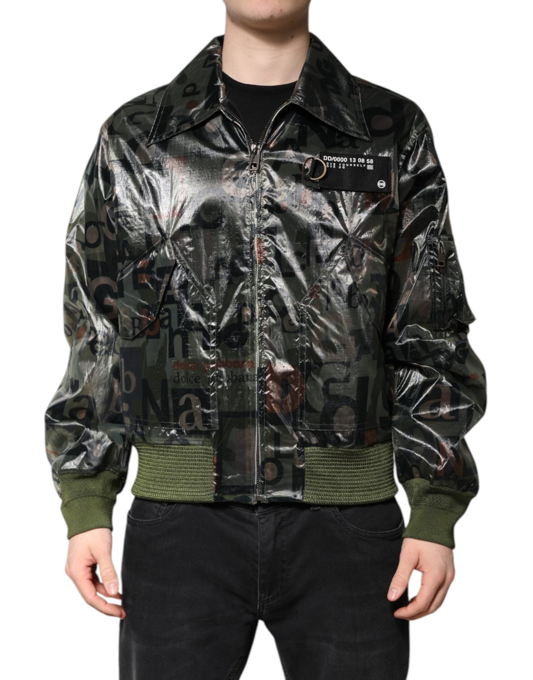 Dolce & Gabbana Green DG Logo Print Bomber Full Zip Jacket | Regal Royce