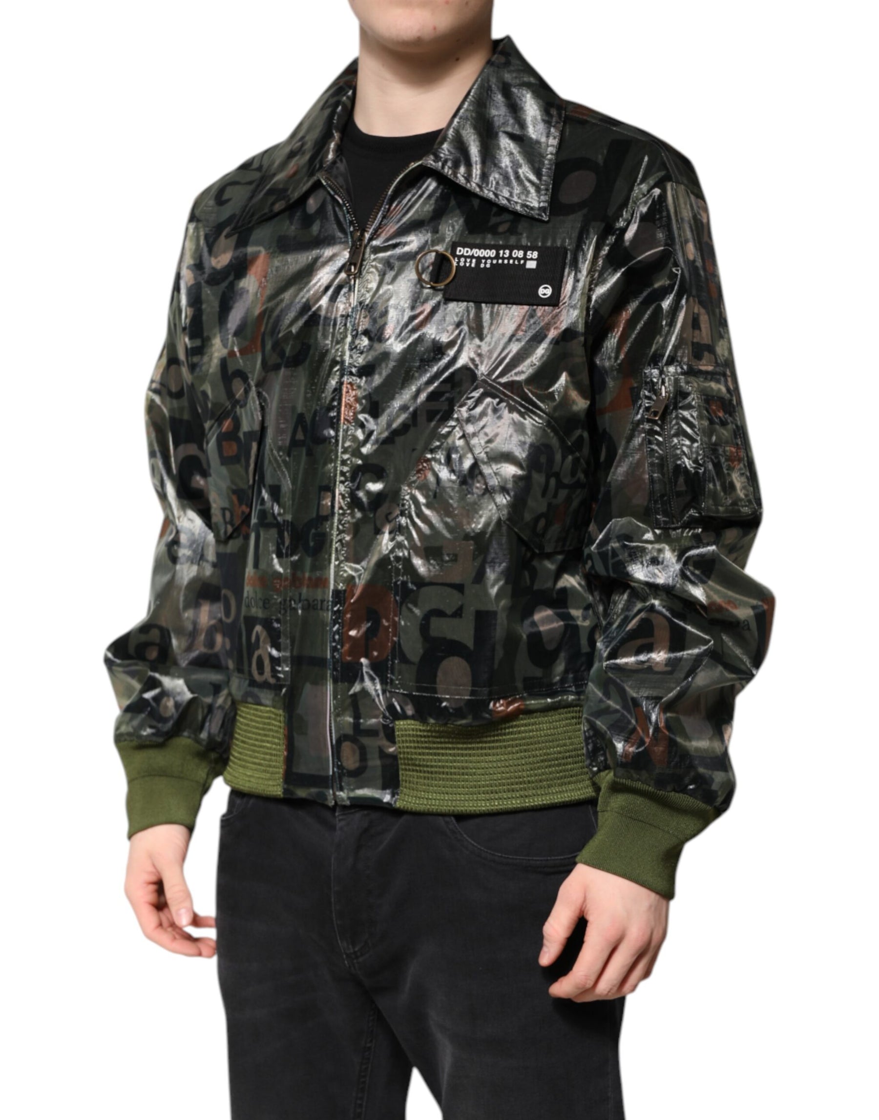 Dolce & Gabbana Green DG Logo Print Bomber Full Zip Jacket | Regal Royce