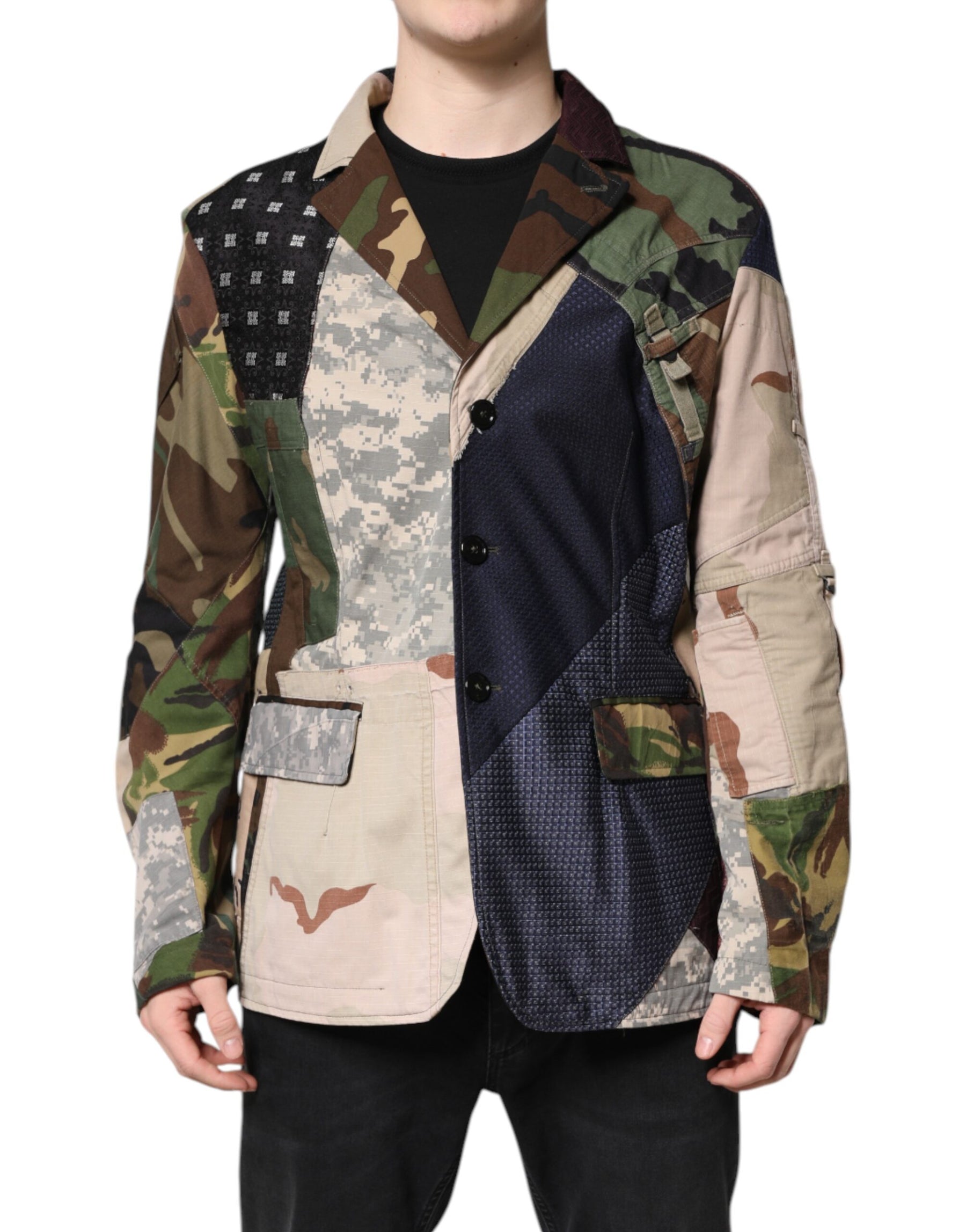 Dolce & Gabbana Multicolor Camouflage Patchwork Coat Blazer | Regal Royce