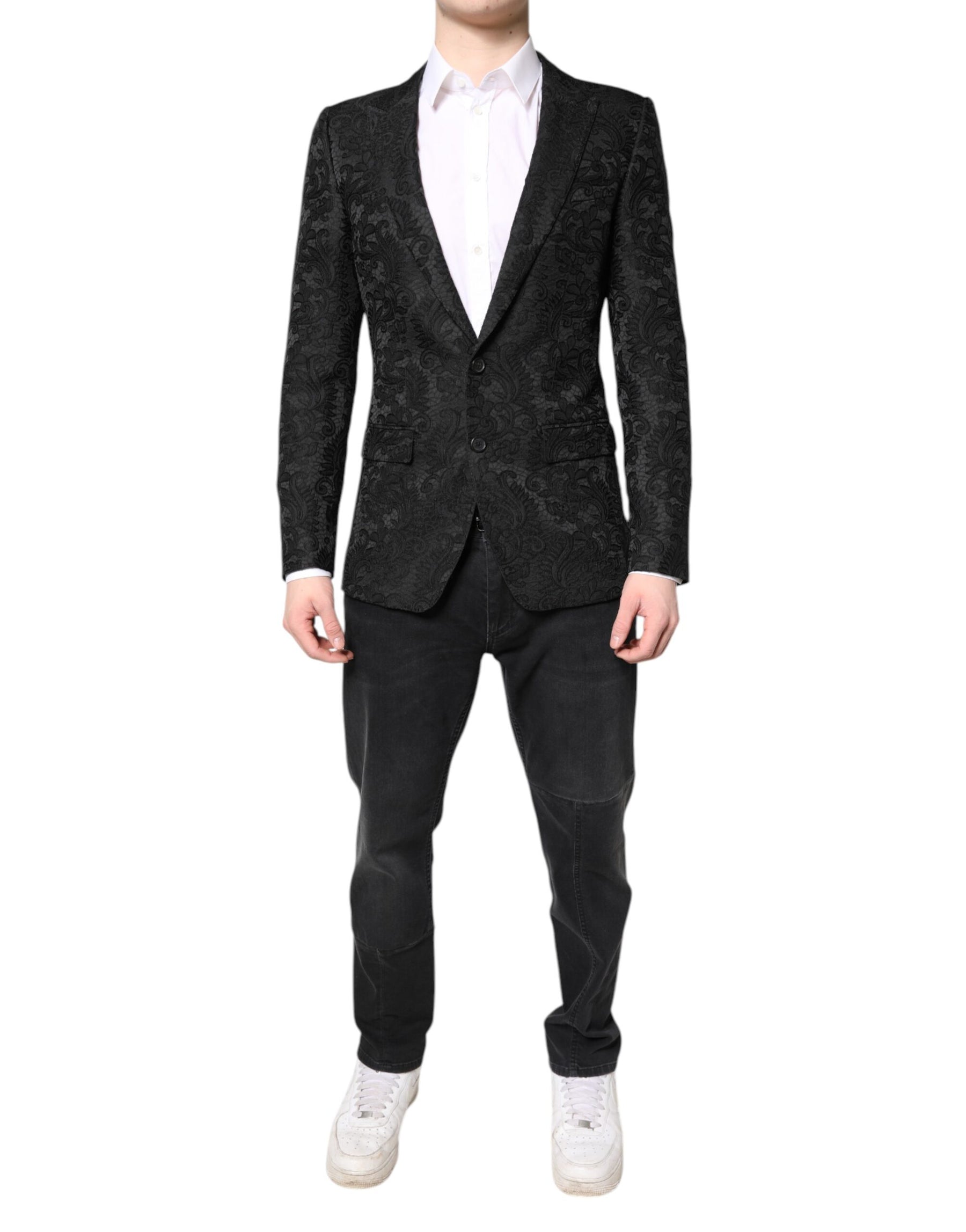 Dolce & Gabbana Black Floral Jacquard Coat Jacket Blazer | Regal Royce