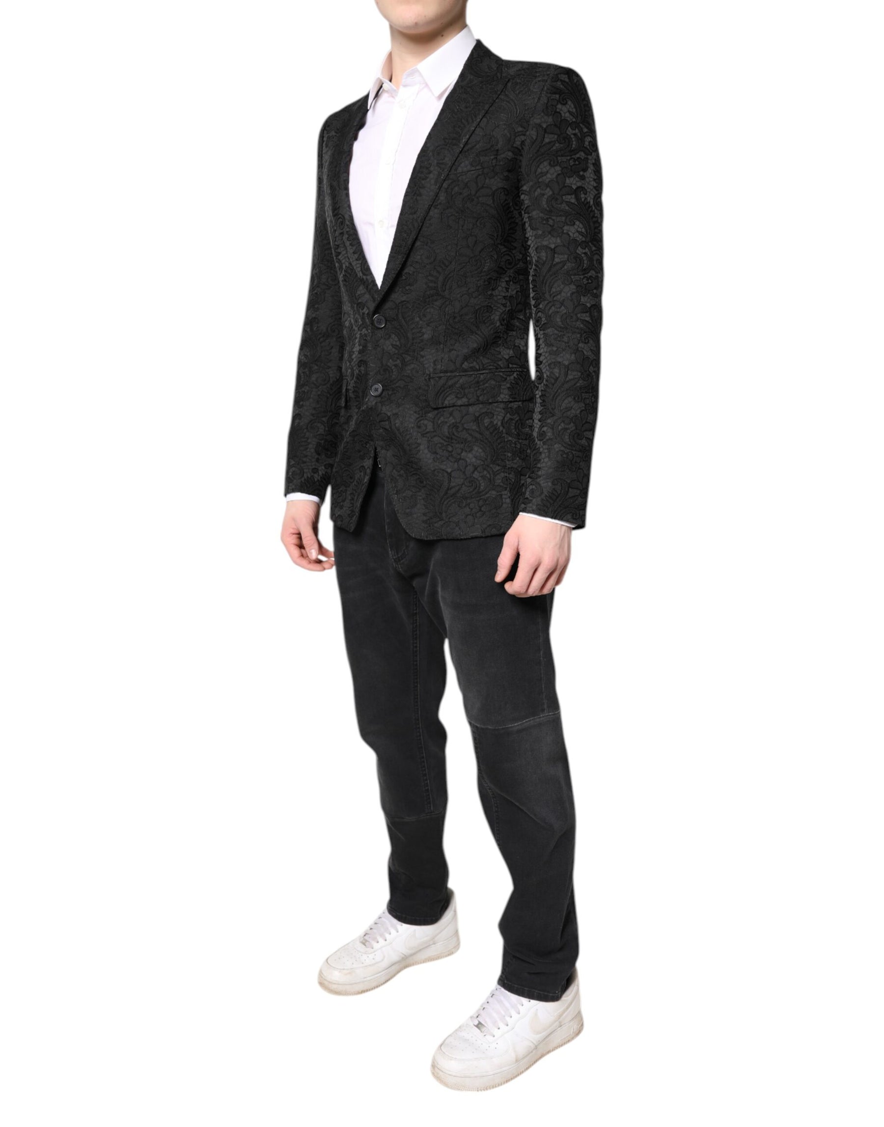 Dolce & Gabbana Black Floral Jacquard Coat Jacket Blazer | Regal Royce