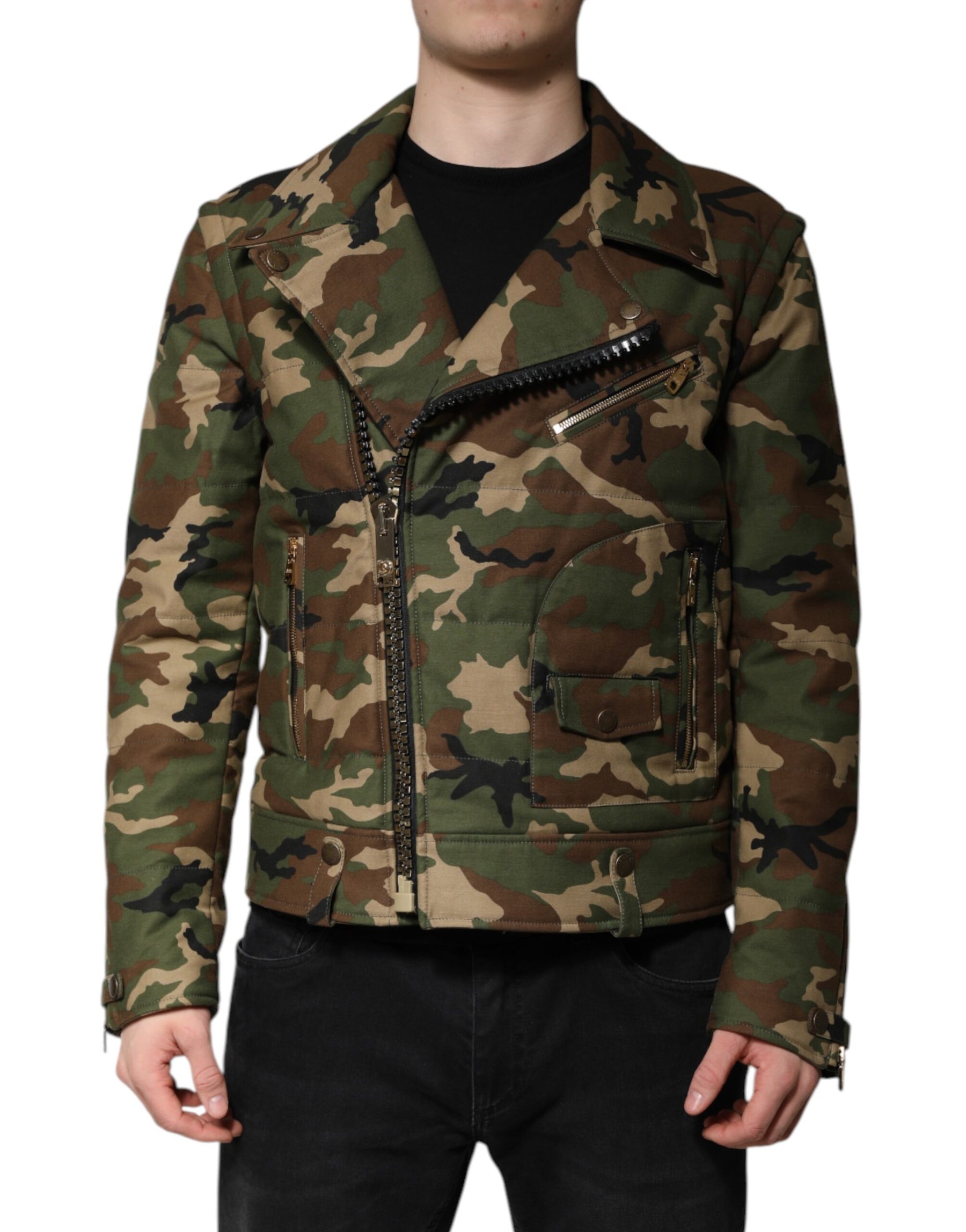Dolce & Gabbana Multicolor Camouflage Nylon Biker Jacket | Regal Royce