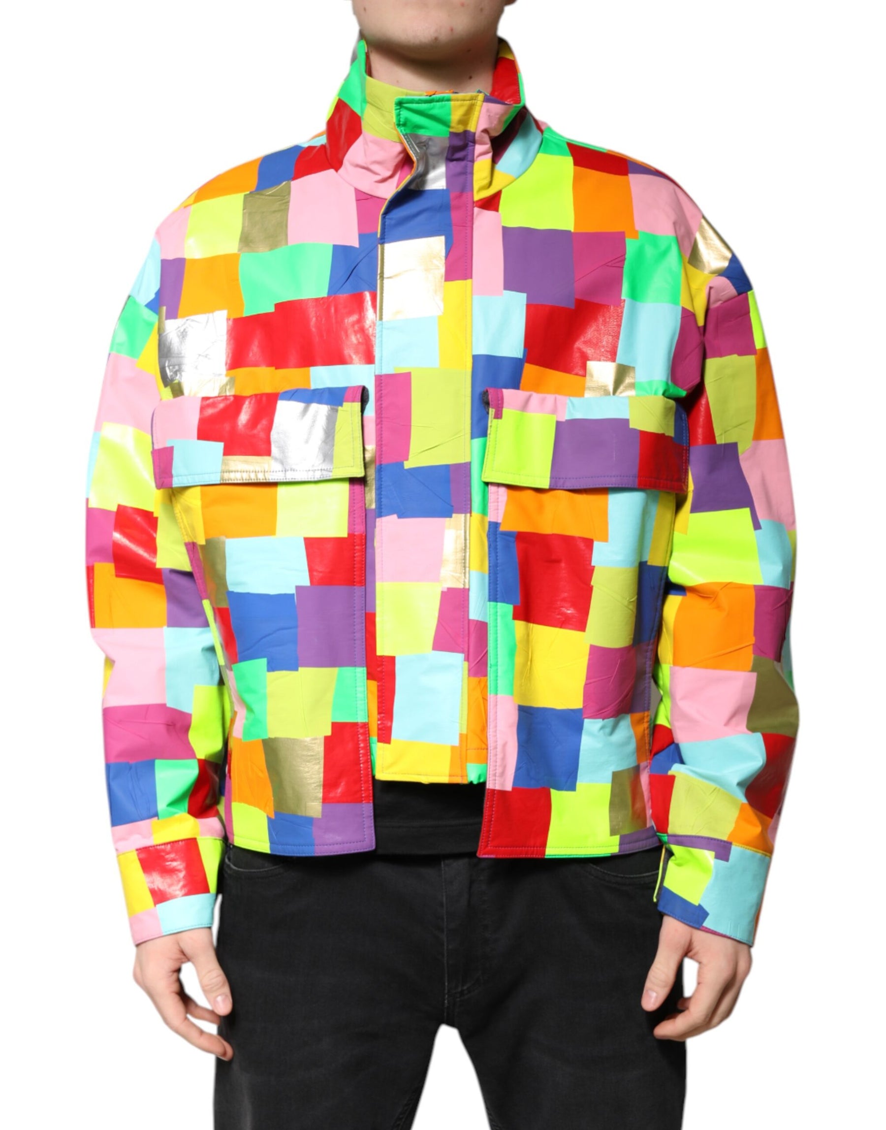 Dolce & Gabbana Multicolor Cotton Full Zip Men Biker Jacket | Regal Royce