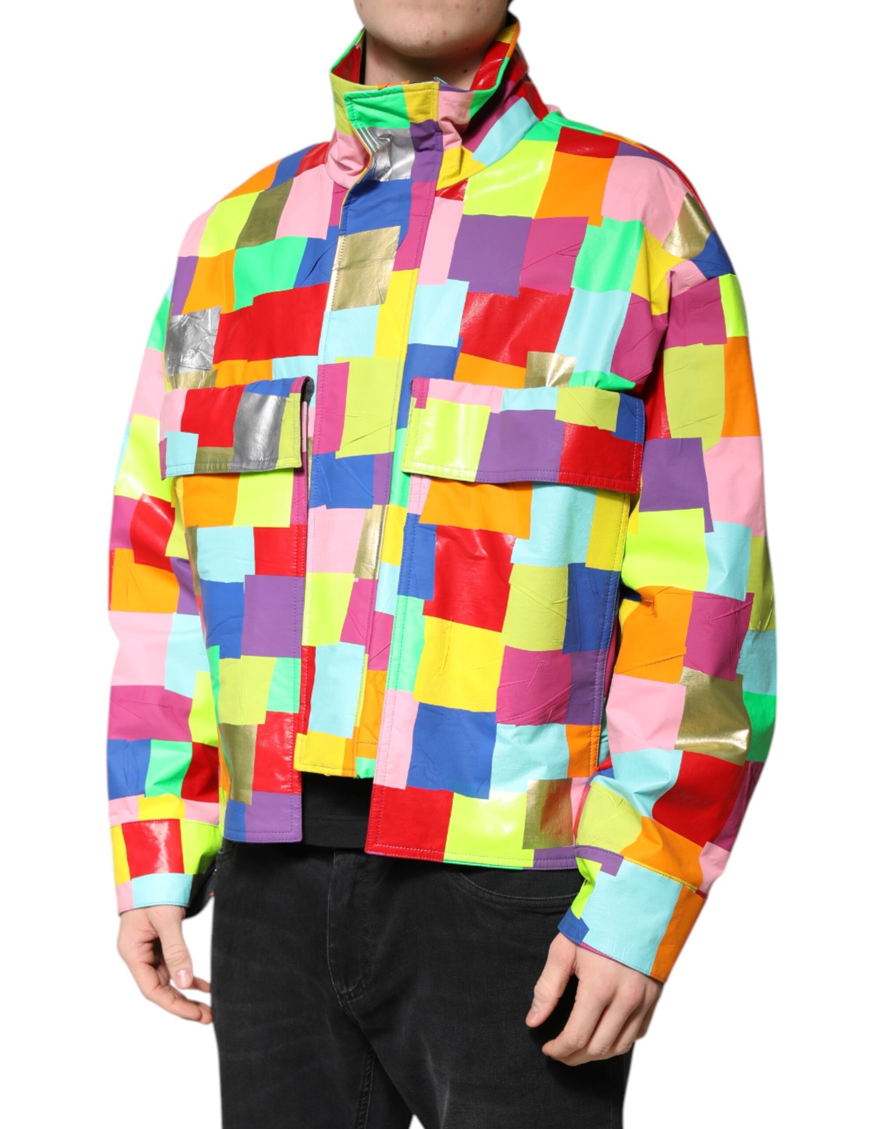 Dolce & Gabbana Multicolor Cotton Full Zip Men Biker Jacket | Regal Royce
