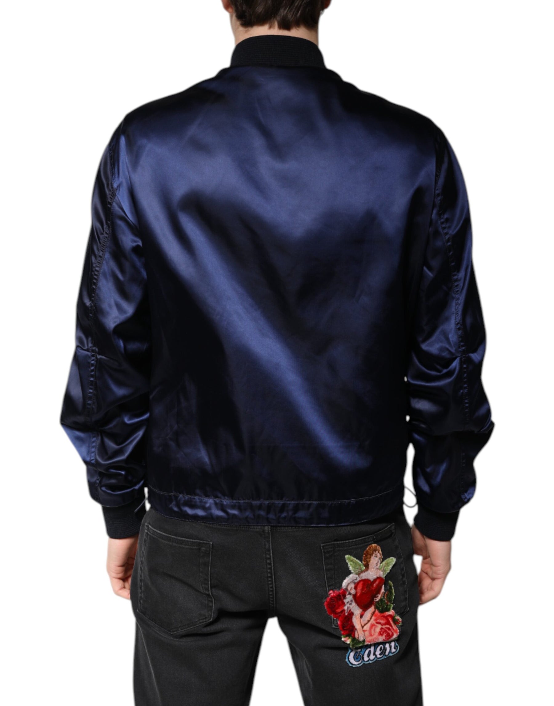 Dolce & Gabbana Blue Nylon DG Crown Full Zip Bomber Jacket | Regal Royce