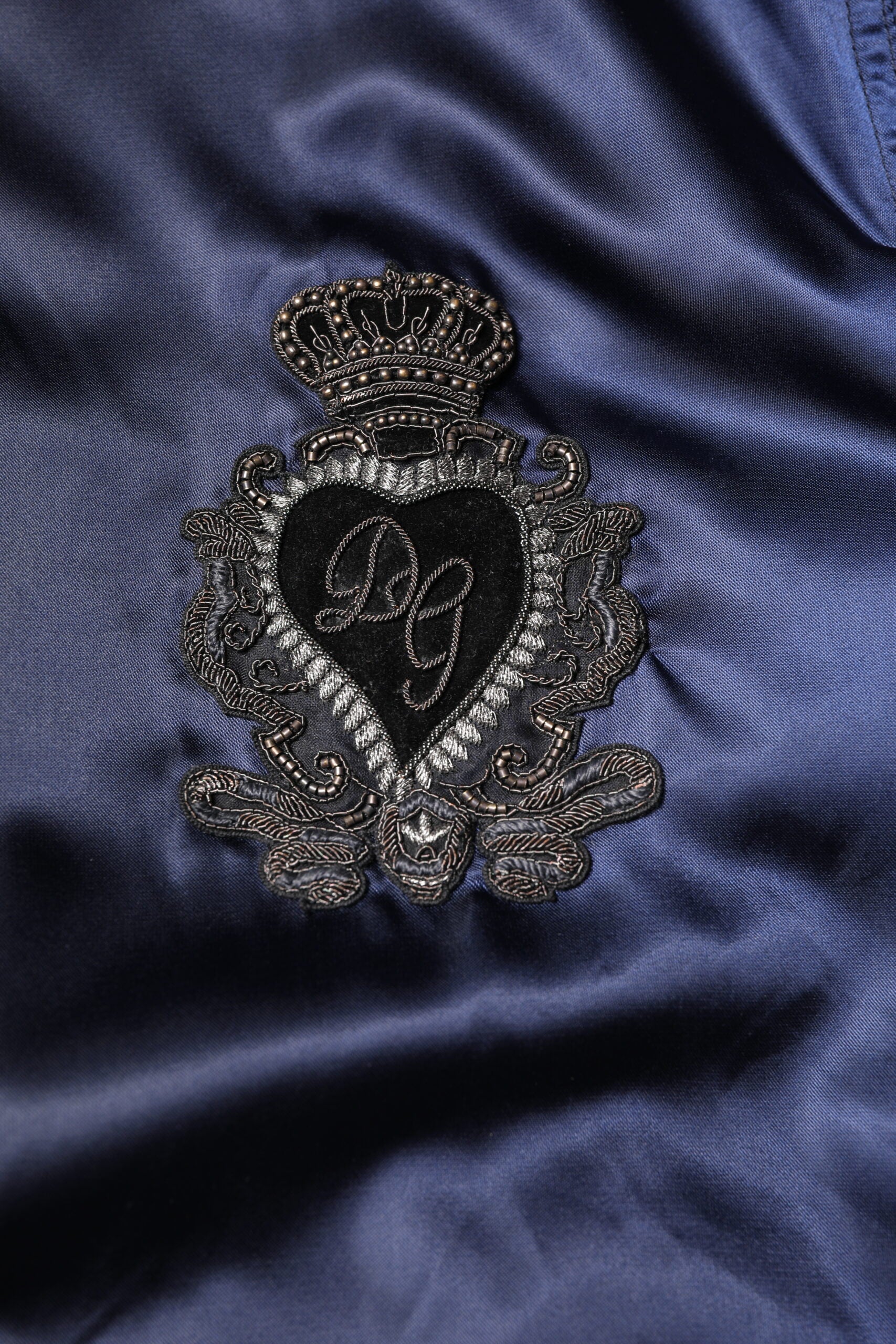 Dolce & Gabbana Blue Nylon DG Crown Full Zip Bomber Jacket | Regal Royce