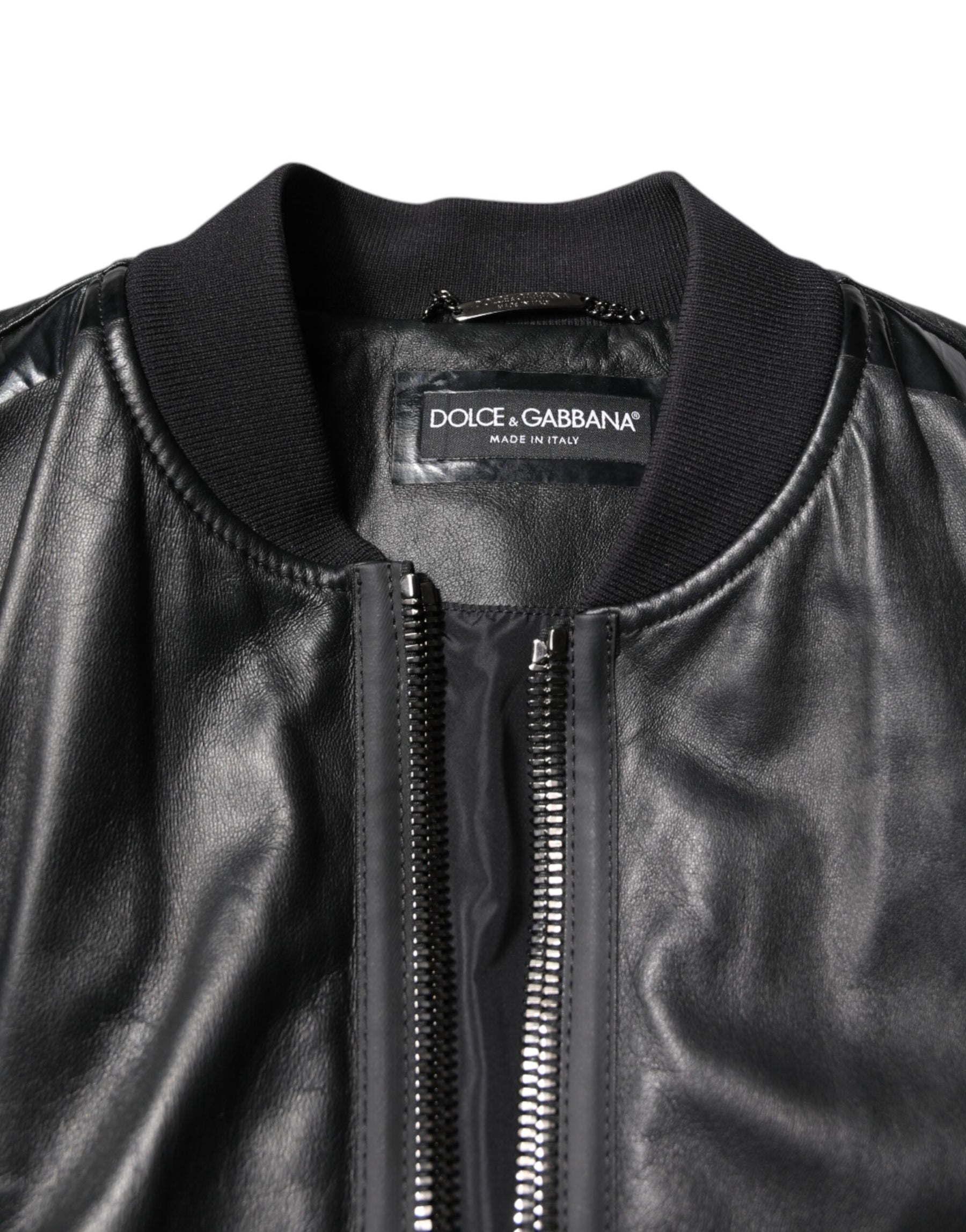 Dolce & Gabbana Black Lambskin Leather Biker Full Zip Jacket | Regal Royce