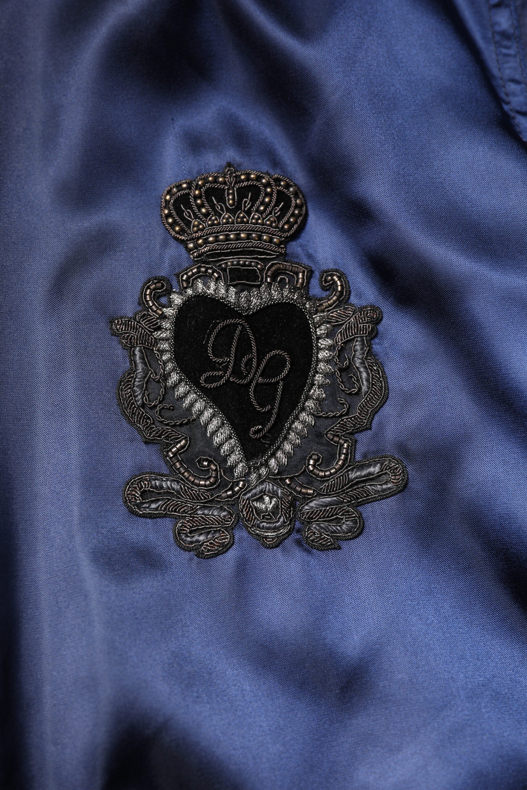 Dolce & Gabbana Blue Nylon DG Crown Full Zip Bomber Jacket | Regal Royce