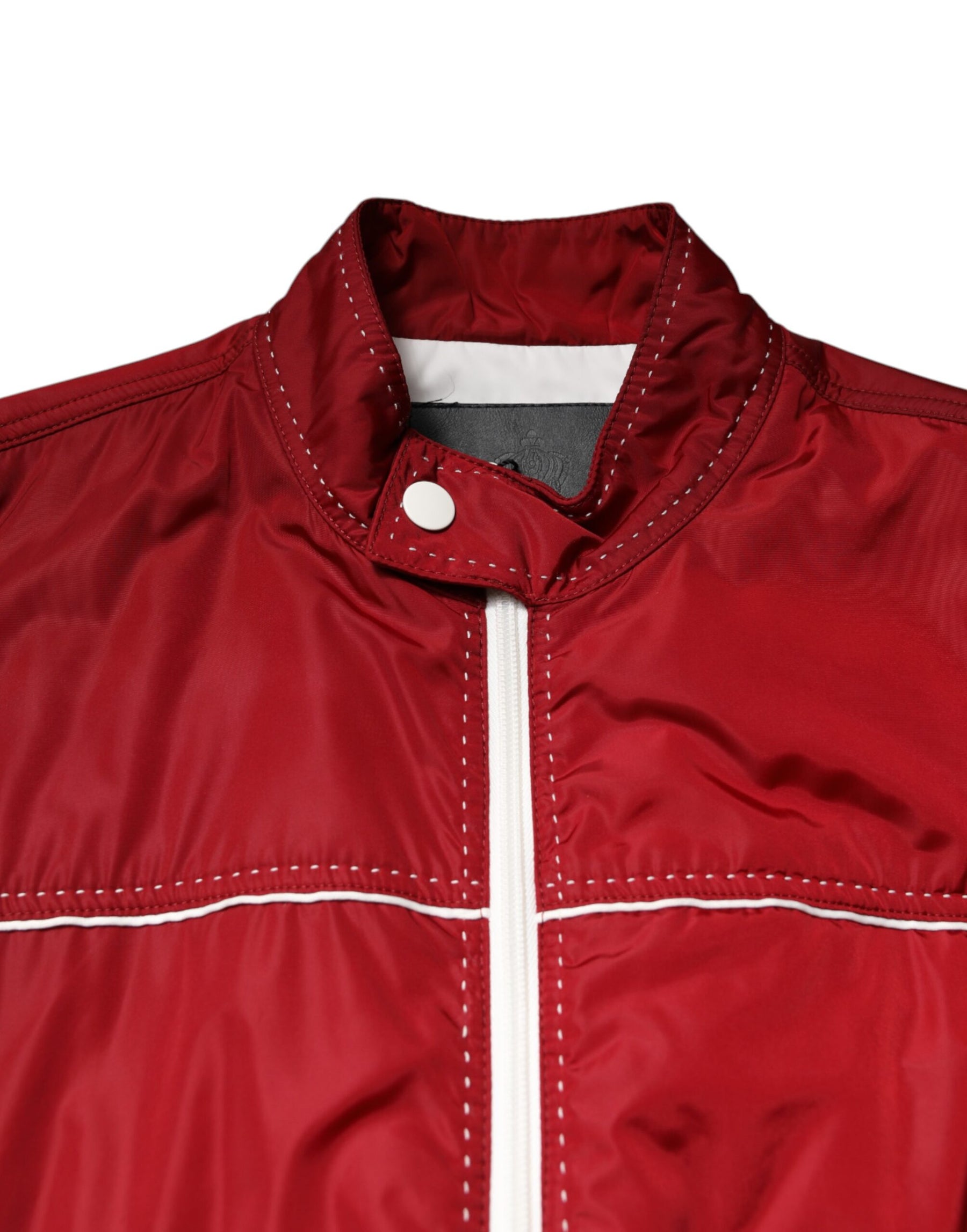Dolce & Gabbana Red White Nylon Full Zip Men Bomber Jacket | Regal Royce
