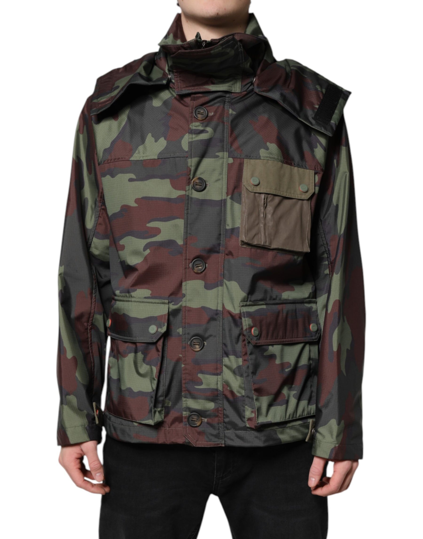 Dolce & Gabbana Multicolor Camouflage Button Hooded Jacket | Regal Royce