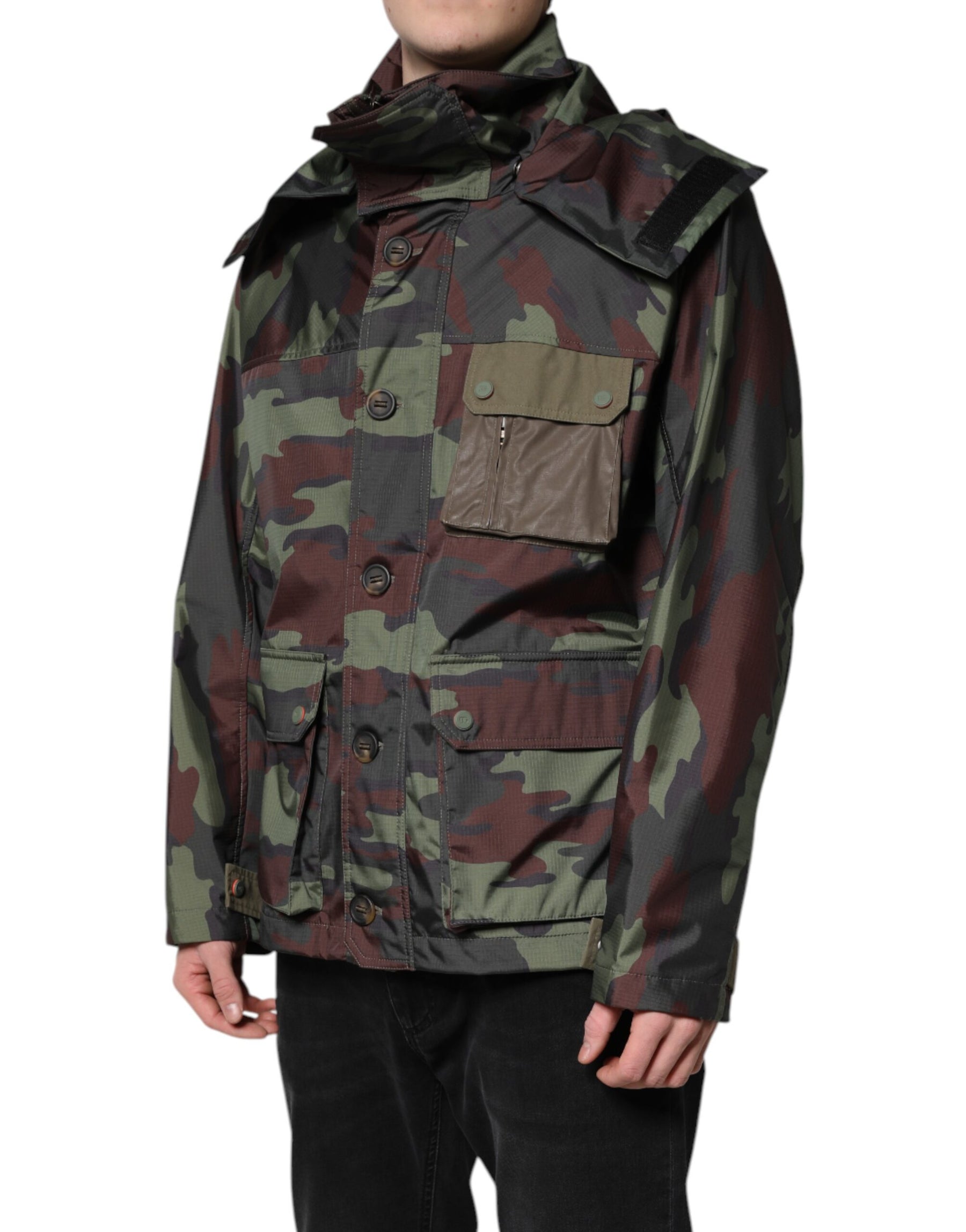 Dolce & Gabbana Multicolor Camouflage Button Hooded Jacket | Regal Royce