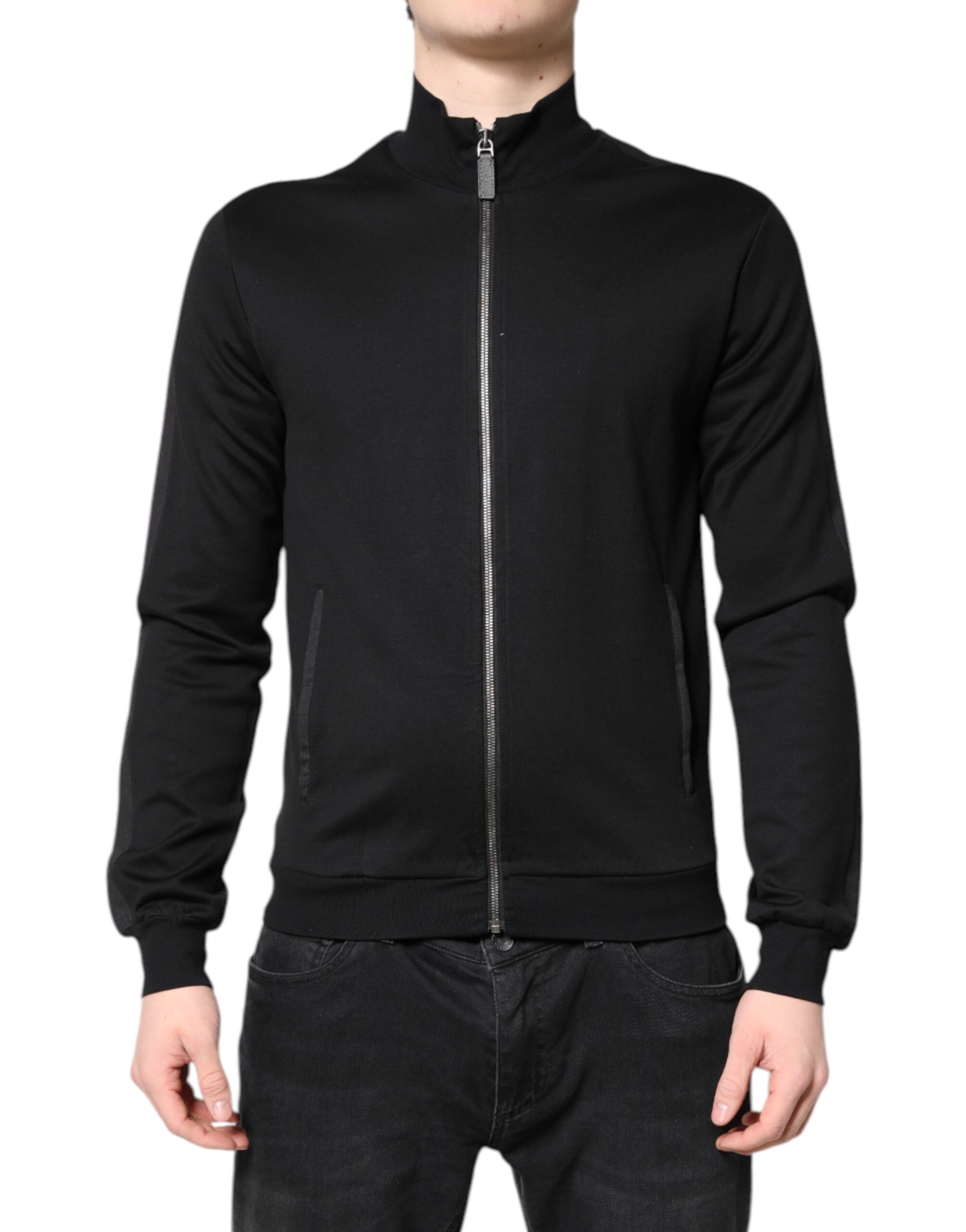Dolce & Gabbana Black Cotton Logo Full Zip Men Bomber Jacket | Regal Royce