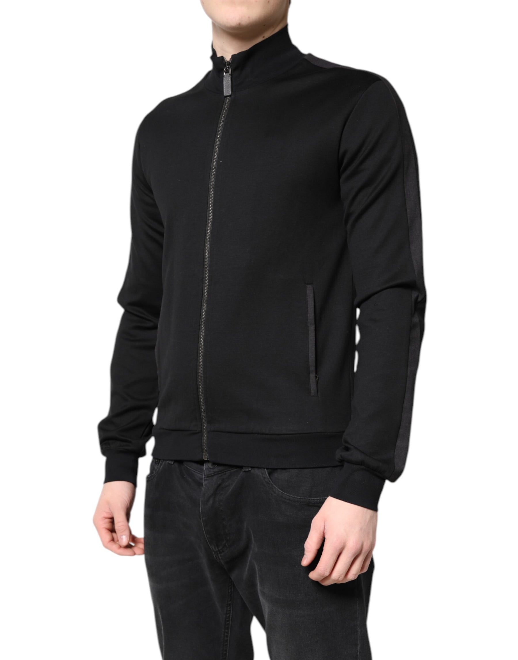 Dolce & Gabbana Black Cotton Logo Full Zip Men Bomber Jacket | Regal Royce
